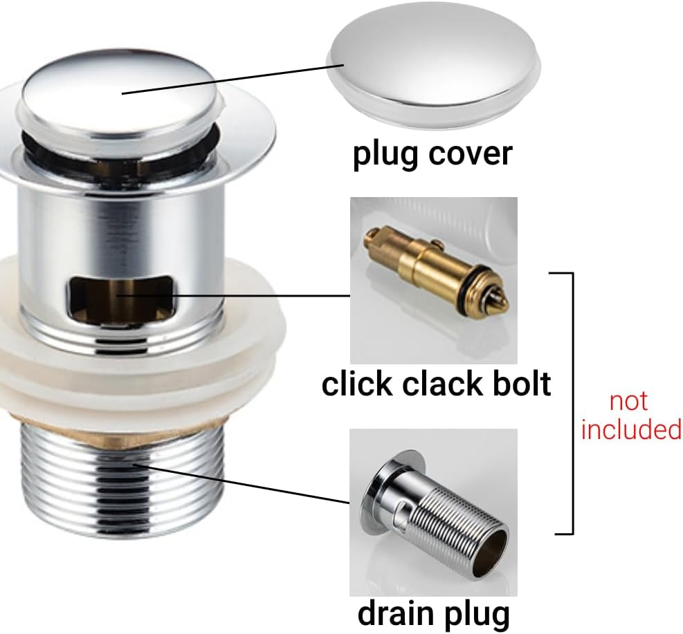 2 Pack Basin Waste 36Mm Sink Tap Push Button Pop Click Clack up Plug Replacement Drain Stopper for Kitchen Bathroom Vanity Sink image number 1