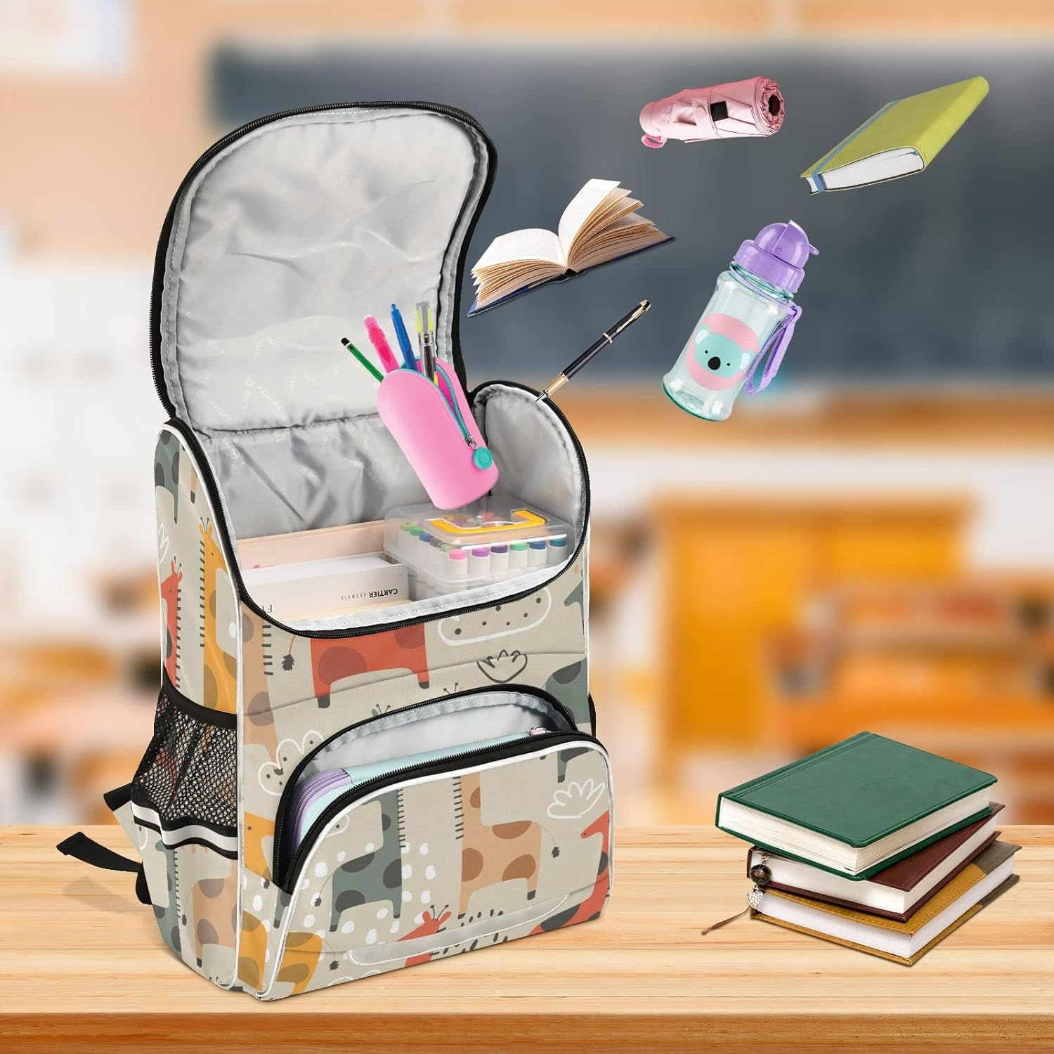 AIXIWAWA Colored Cute Giraffe Kids Backpack for School Travel Hiking, Large Capacity Causal Daypack School Bag with Reflective Strips for Boys Girls 12.2 X 7.87 X 16.14 Inches, Colored, 12.2 X 7.87 X image number 5