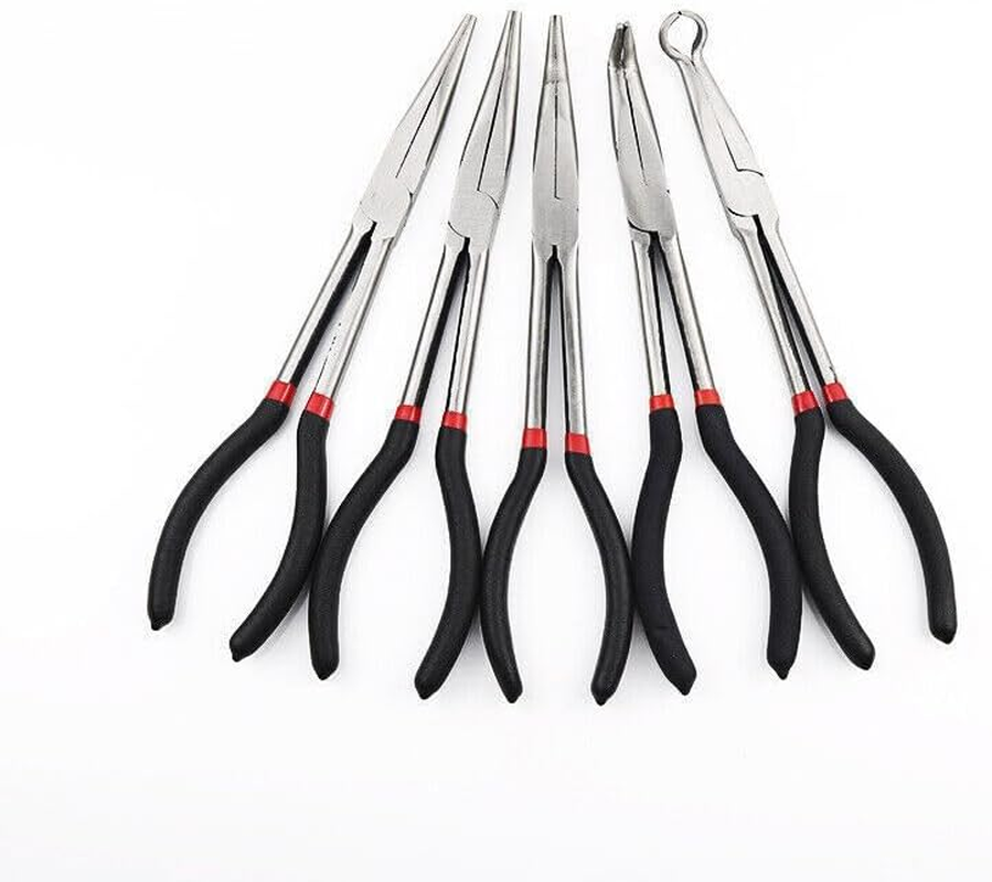 Tootoo 5X 280Mm 11'' Long Reach Nose Pliers Set Straight Bent Tip Mechanic Hose Gripper