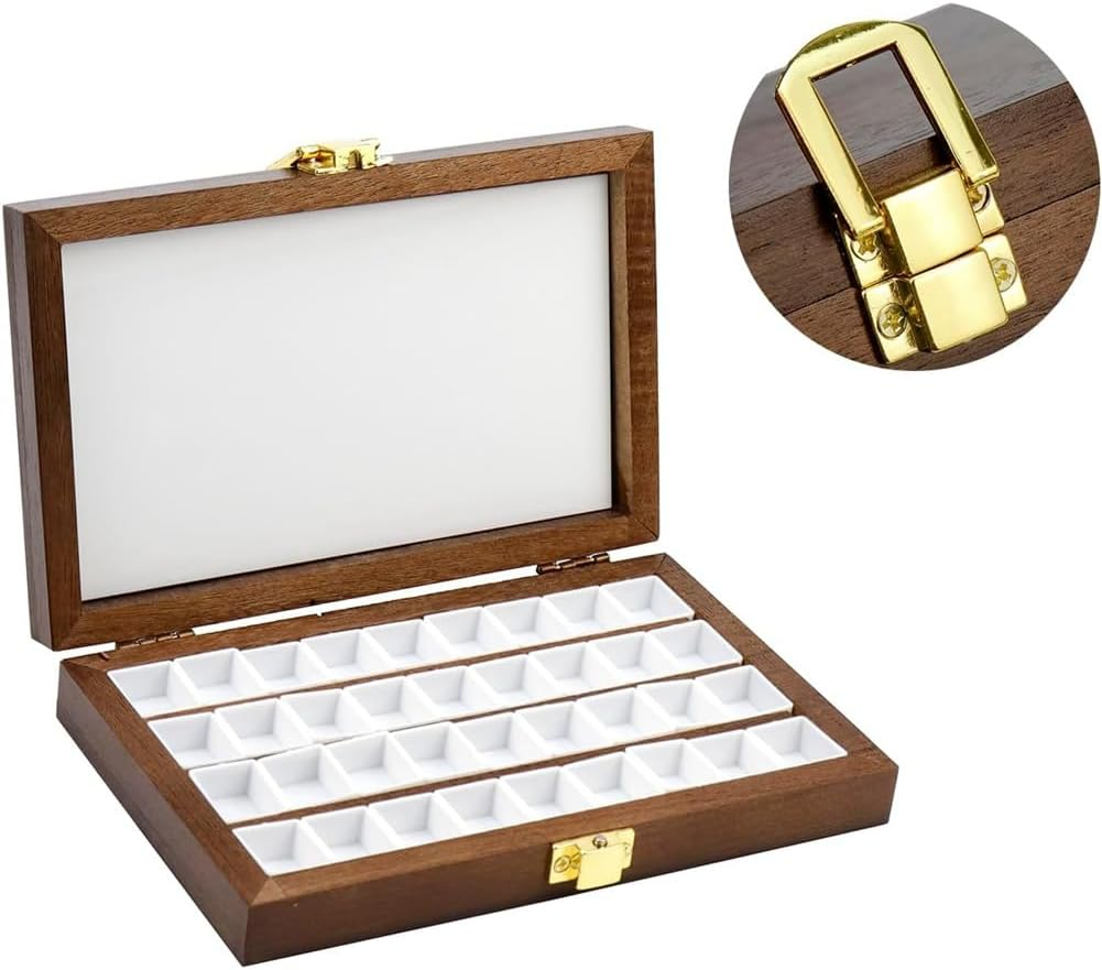 Wooden Watercolor Paint Palette Box - 36 Cells - Dark Walnut & Plastic - Portable & Reusable image number 3