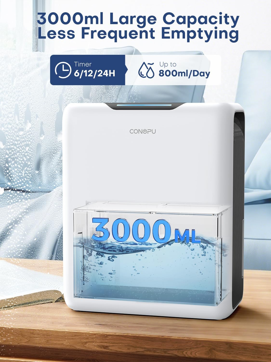 Dehumidifier 3000ML, Home Mould Dehumidifier for 20㎡, Sleep Mode 30 Db, Timer 6-24H, Automatic Defrost, 1.3 Kwh, Portable Dehumidifier for Bedroom, Bathroom, Kitchen