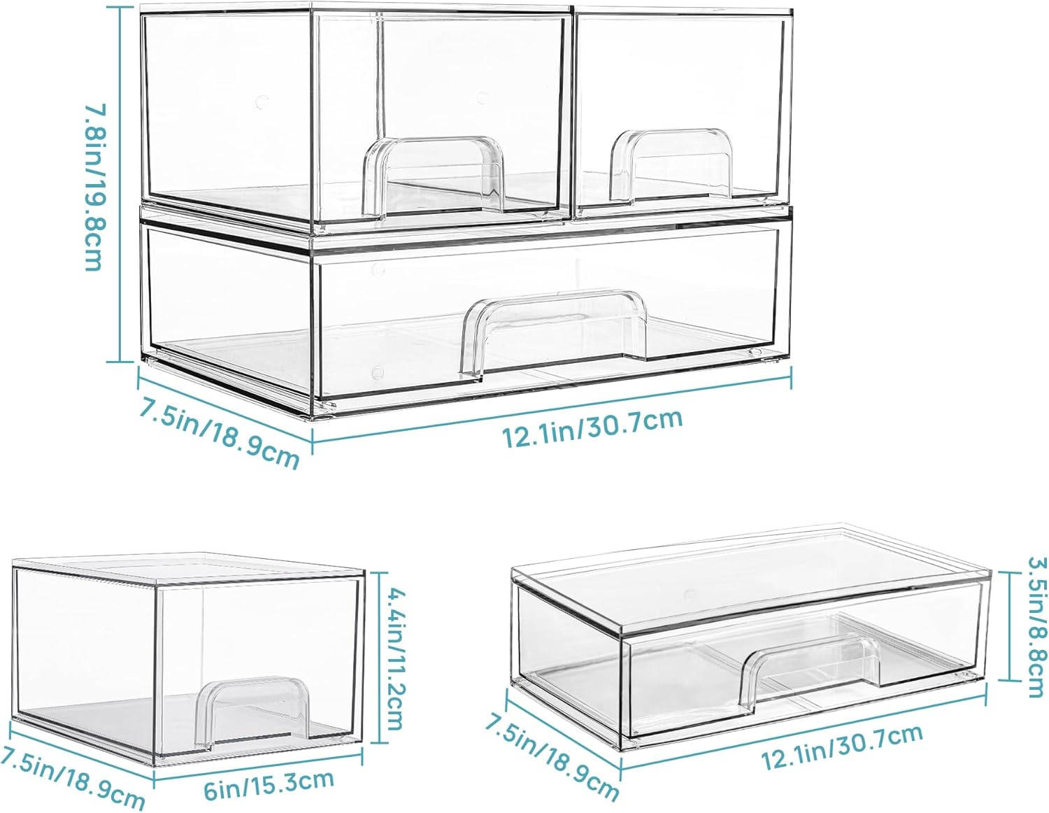 Vtopmart Stackable Storage Baskets, 5 Pack 12.1 Inch Wide and 4.4 Inch High Clear Plastic Cosmetic Organizer Ideal for Dressing Table, Bathroom, Closet, Pantry image number 5