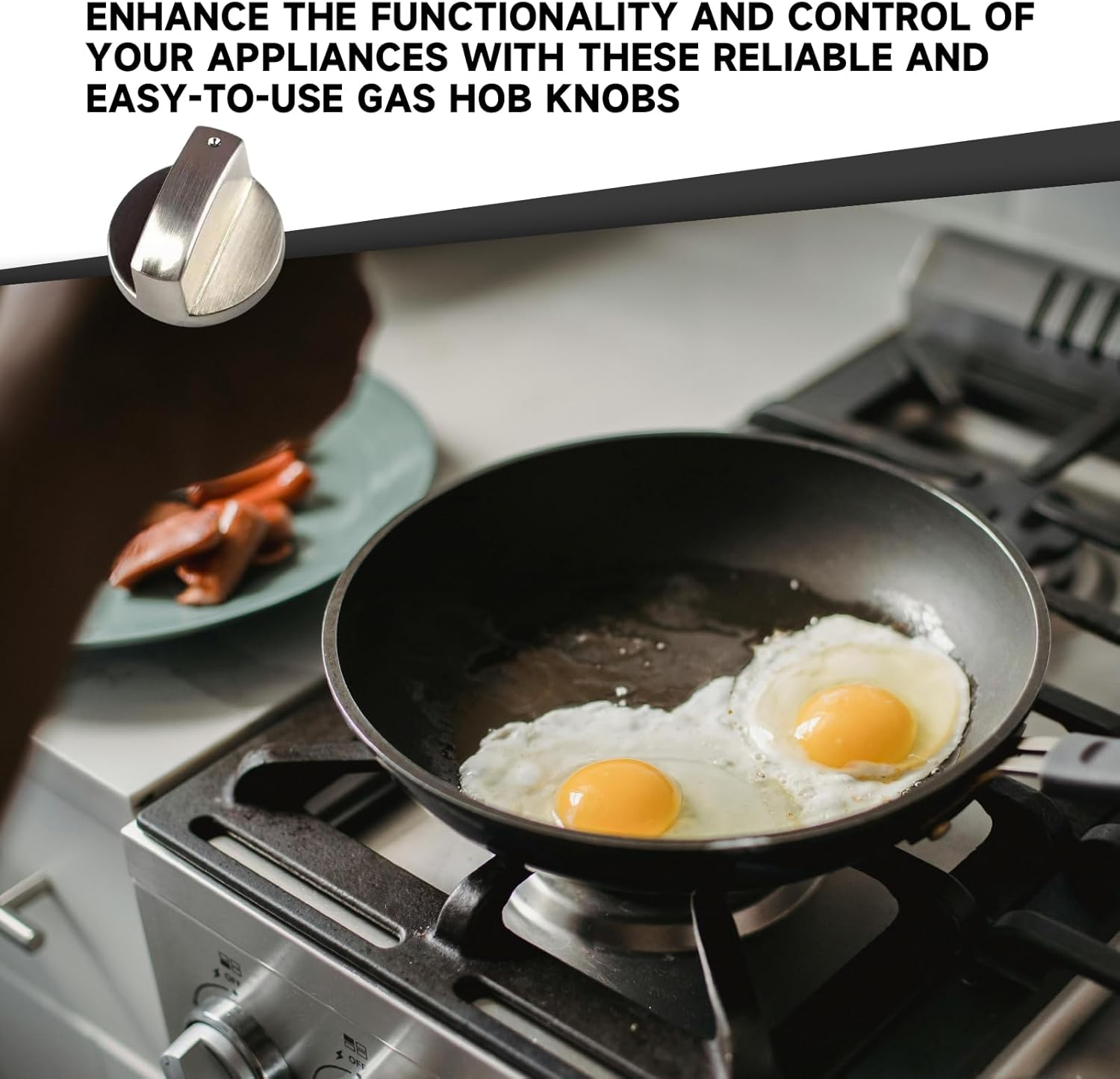 Xlihdzum 4PCS Universal Silver Gas Hob Knobs - Metal Switches for Kitchen Cooker Stove Oven Cooktop, Replacement Control Knobs for Gas-Appliances with Precise Sizing and Zinc Alloy Hob Knob image number 5