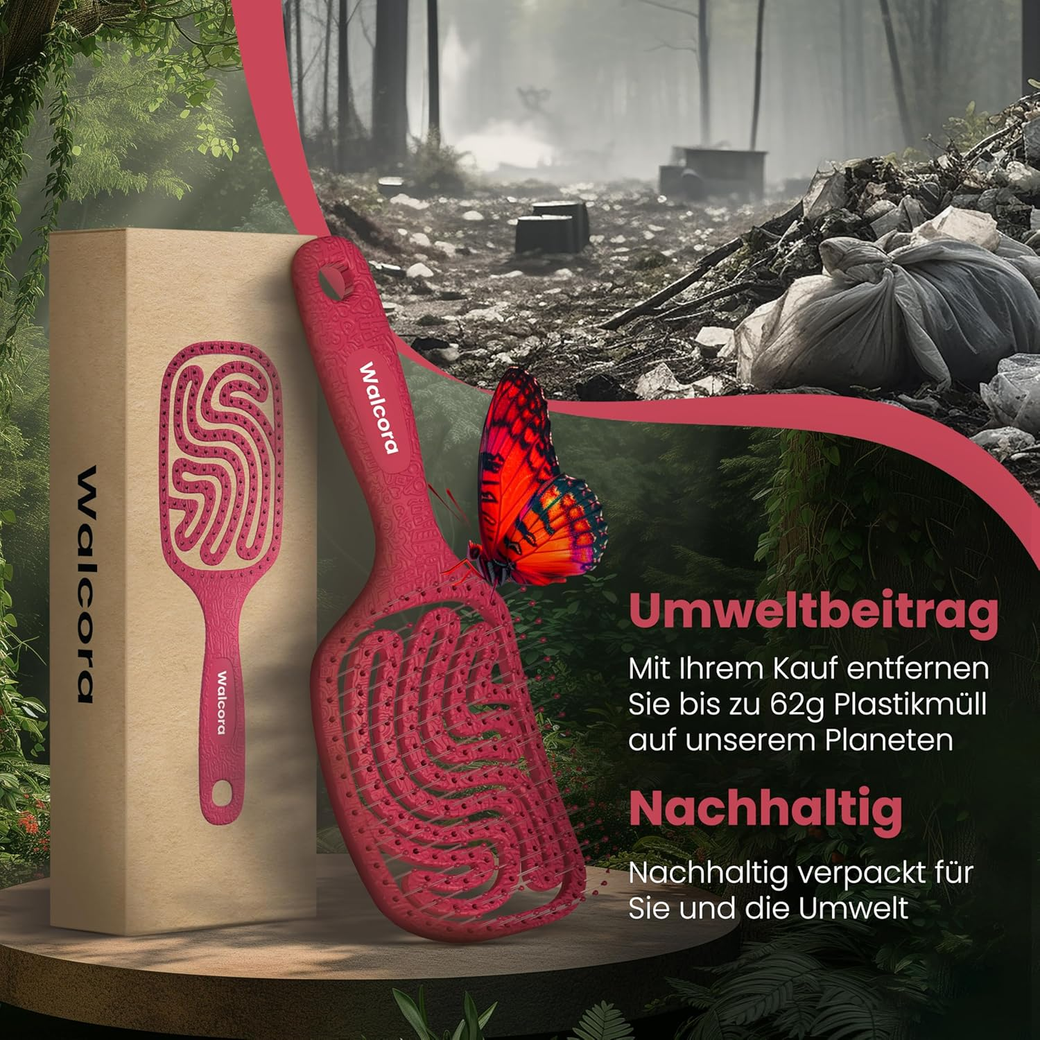 Walcora Hair Brush without Pulling, Detangling Brush & Detangler Brush for Women, Men & Children, for Curls, Wet, Fine & Long Hair, Hair Brush - Red image number 6