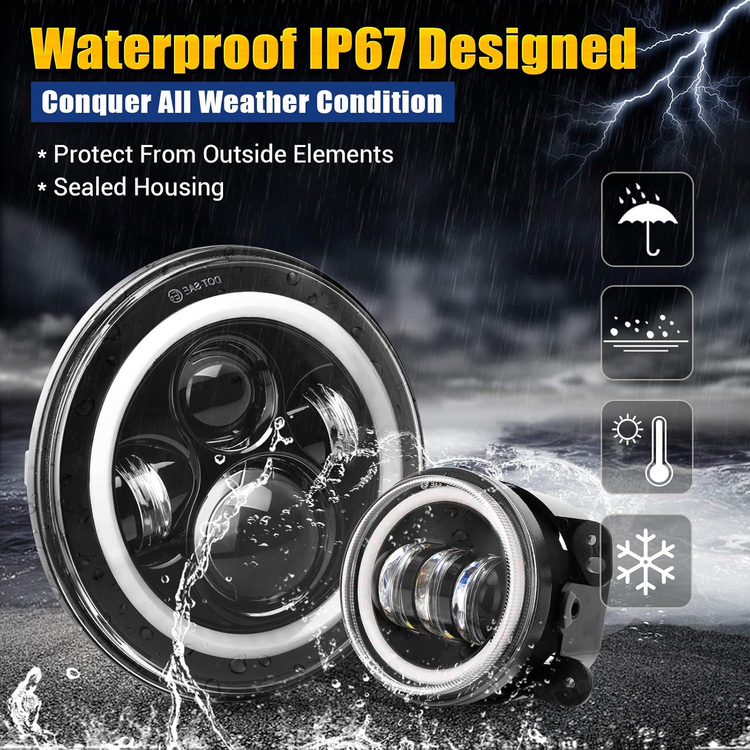 SUPAREE 7 Inch LED Headlight and 4 Inch Fog Light Turn Signal DRL and Hi/Lo Beam Fit for 1997-2018 Jeep Wrangler JK LJ TJ CJ Sahara Sport Rubicon H1 H2 image number 5