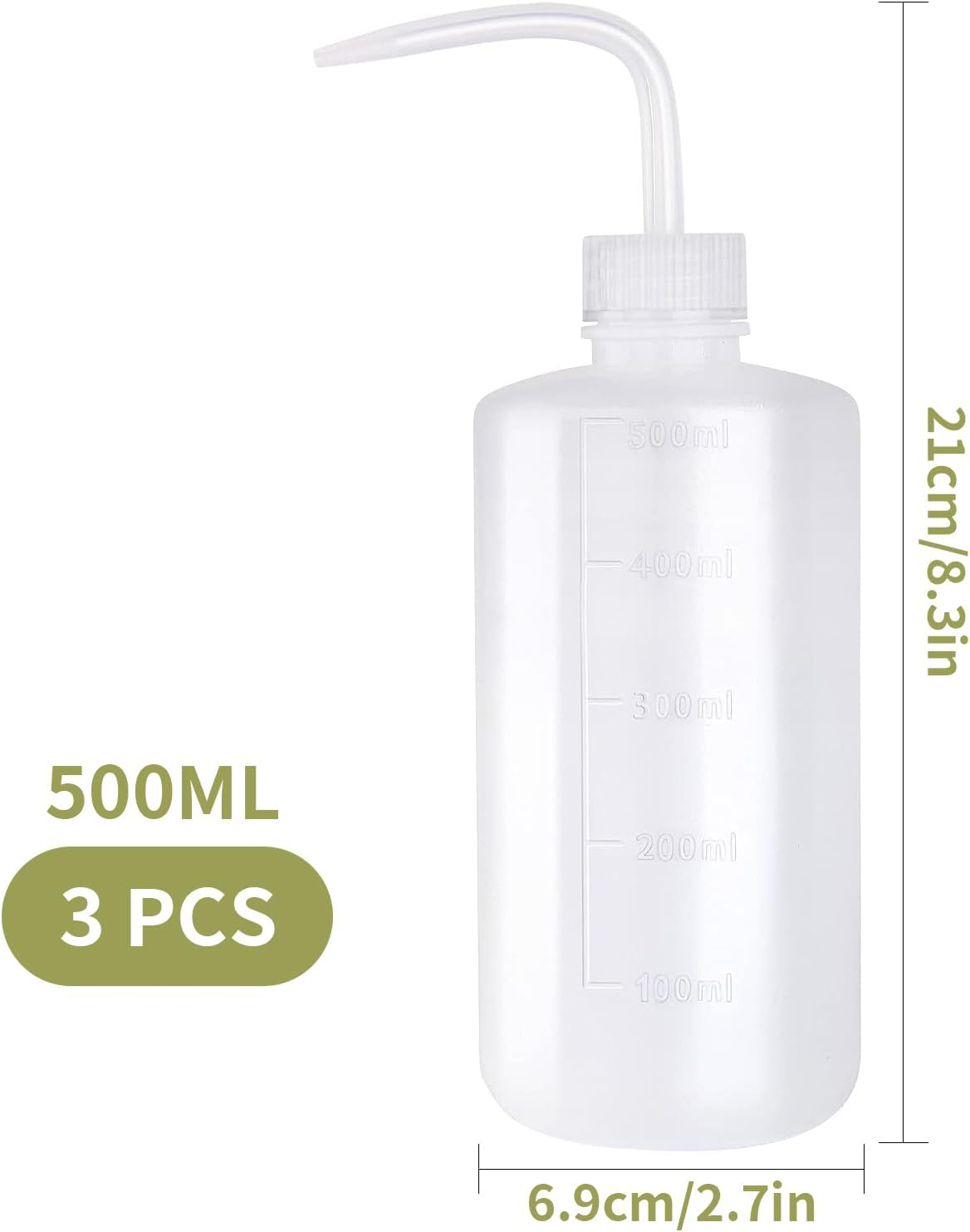 Zalizr 3 Pack Tattoo Wash Bottle, 500Ml Squeeze Plastic Watering Bottle with Bend Nozzle and Scale Mark, Watering Can for Flower and Succulent image number 6
