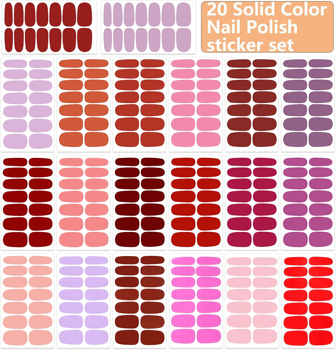 WOKOTO 20 Sheets Red Series Solid Color Full Nail Wraps with Nail File Self-Adhesive Nail Polish Stickers Real Nail Polish Strips for Women Stick on Nails Strips image number 2