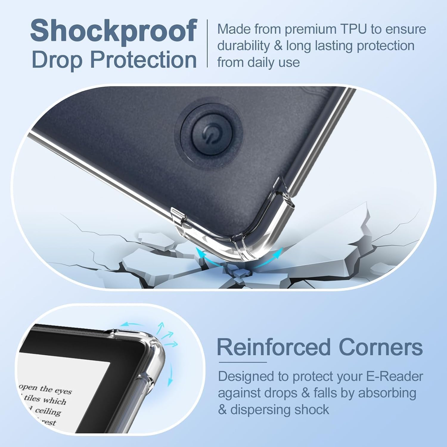 T Tersely Crystal Clear Case Cover for Kobo Clara Colour/Kobo Clara BW 6 Inch (2024), Shockproof Thin Silicone Transparent Case, Ultra Clear, Shockproof Bumper Cover image number 3