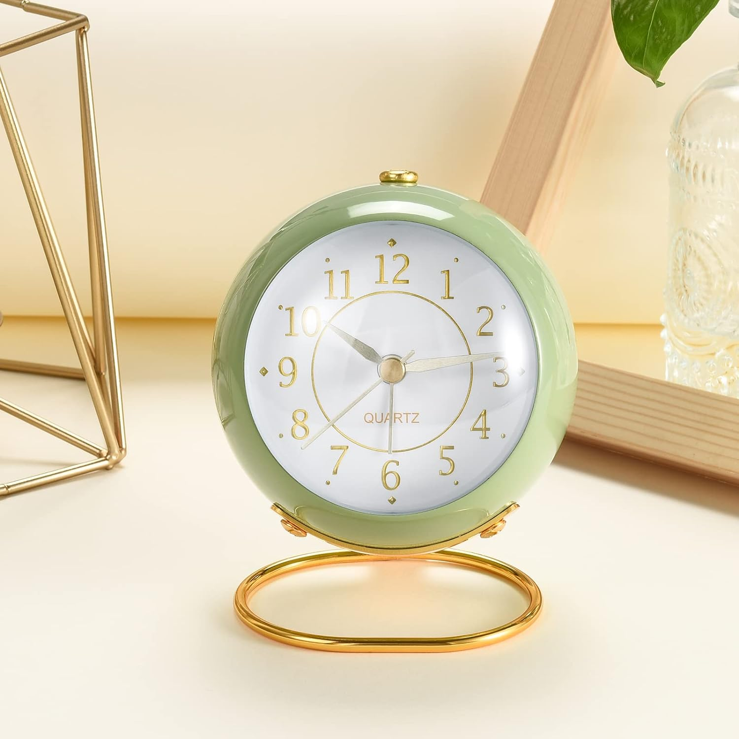 Analog Alarm Clocks,Retro Backlight Cute Simple Design Small Desk Clock with Night Light,Silent Non-Ticking,Battery Powered,For Kids,Bedroom,Travel,Kitchen,Bedside Desktop.(Green) - Blue image number 6