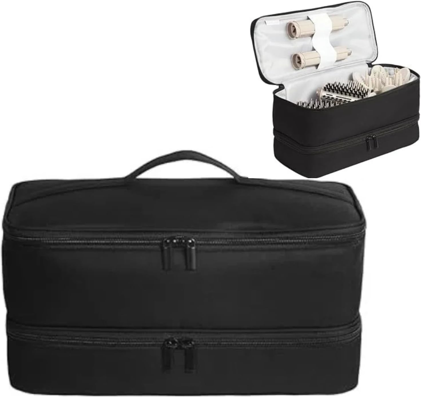 T-D1 Portable Double-Layer Travel Carrying Bag Compatible with Shark Flexstyle Hair Dryer Accessories Tools Storage Bag for Hair Tool Attachments Organizer (Type B/Black)