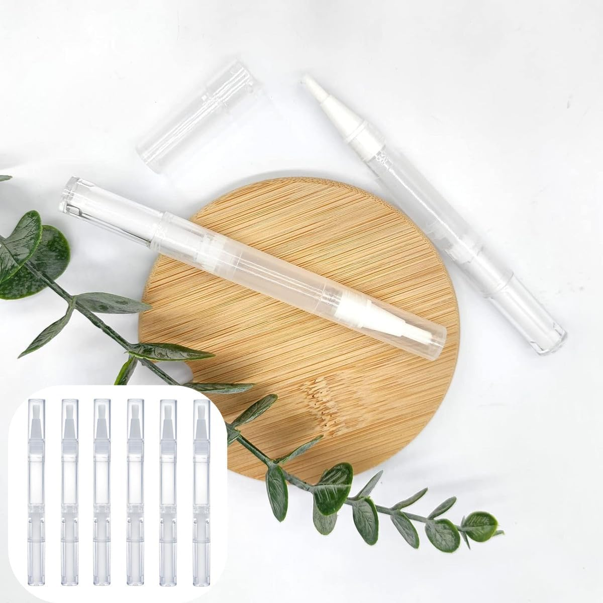 6 Pcs Cosmetic Container Pen, 3 Ml Empty Transparent Twist Pen with Brush Tip, Cosmetic Lip Gloss Containers,Applicators, Loaded Foundation Liquid, Nail Polish, Essence, Eyelash Growth Liquid, Etc