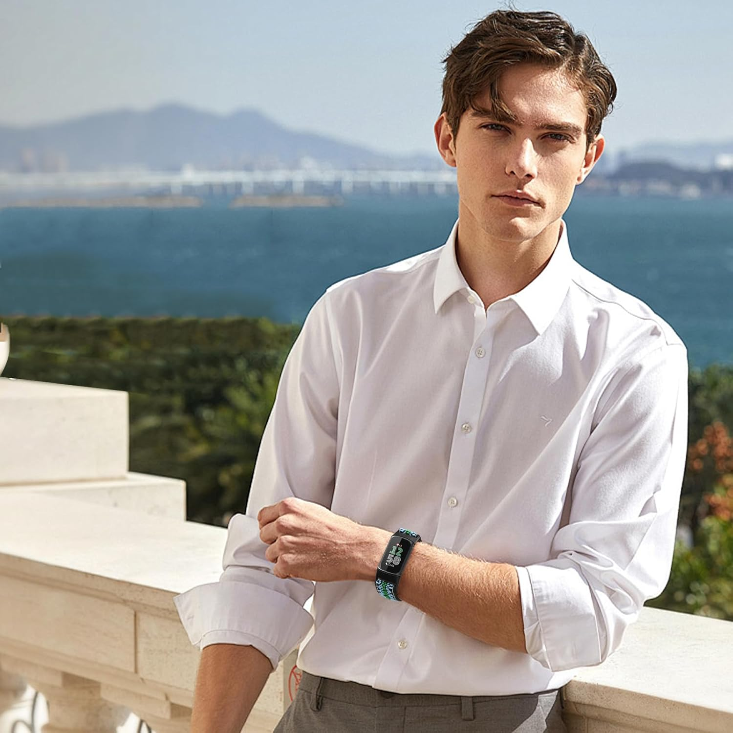 2 Pack Elastic Nylon Bands Compatible with Fitbit Charge 5/Charge 6 Adjustable Breathable Replacement Straps Soft Nylon Loop for Women Men - Black+Indigo image number 3