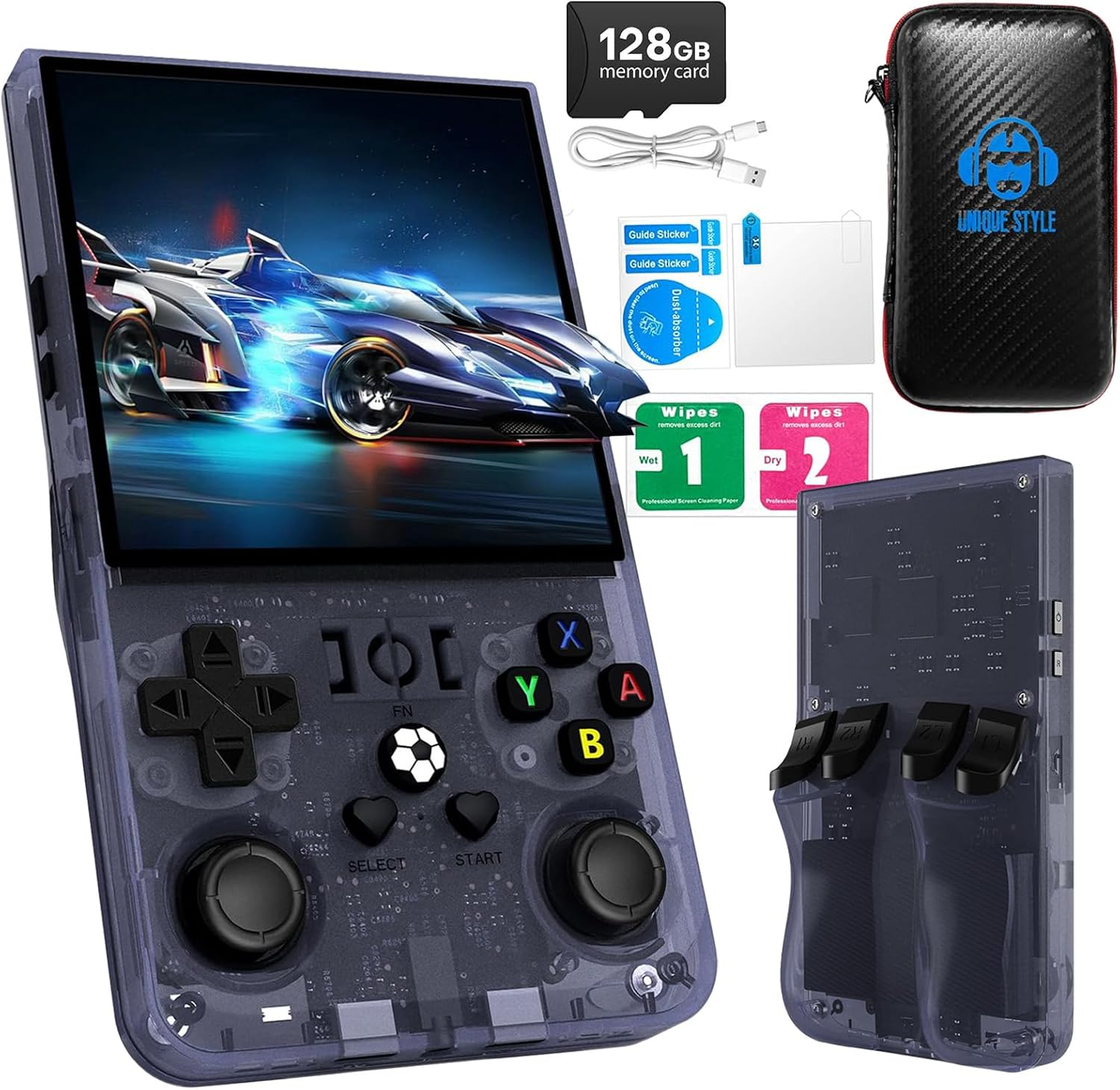 2025 R36MAX Retro Handheld Game Console with 30000+ Classic Games & 30+ Simulators, 4000Mah Rechargeable Portable Handheld with Linux System 4.0-In 4K HD IPS Screen Video Player -128GB (Black) image number 2