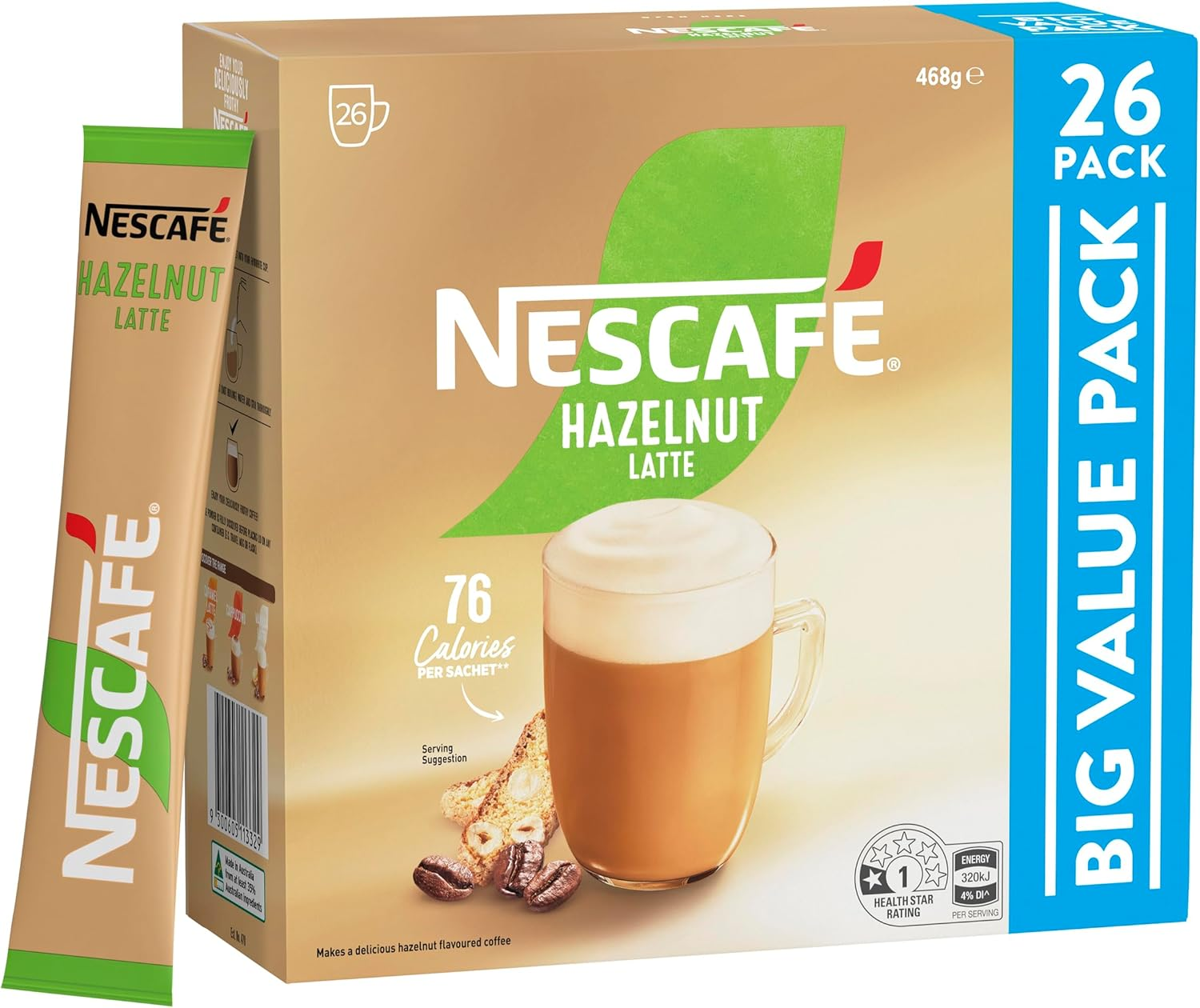 Nescafe Hazelnut Latte Instant Coffee Mixes Sachets 78 Pack (3 X 26 Pack) image number 3