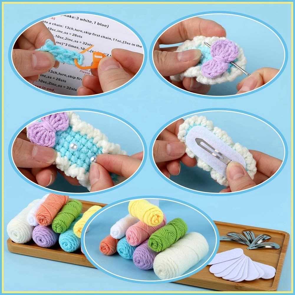 Hlsicnalm 10PCS Hairpins Crochet Kits for Beginners,Easy-To-Learn Hair Clips Knitting Kit with Step-By-Step Video Tutorials,1 Easy to Use/767 image number 4