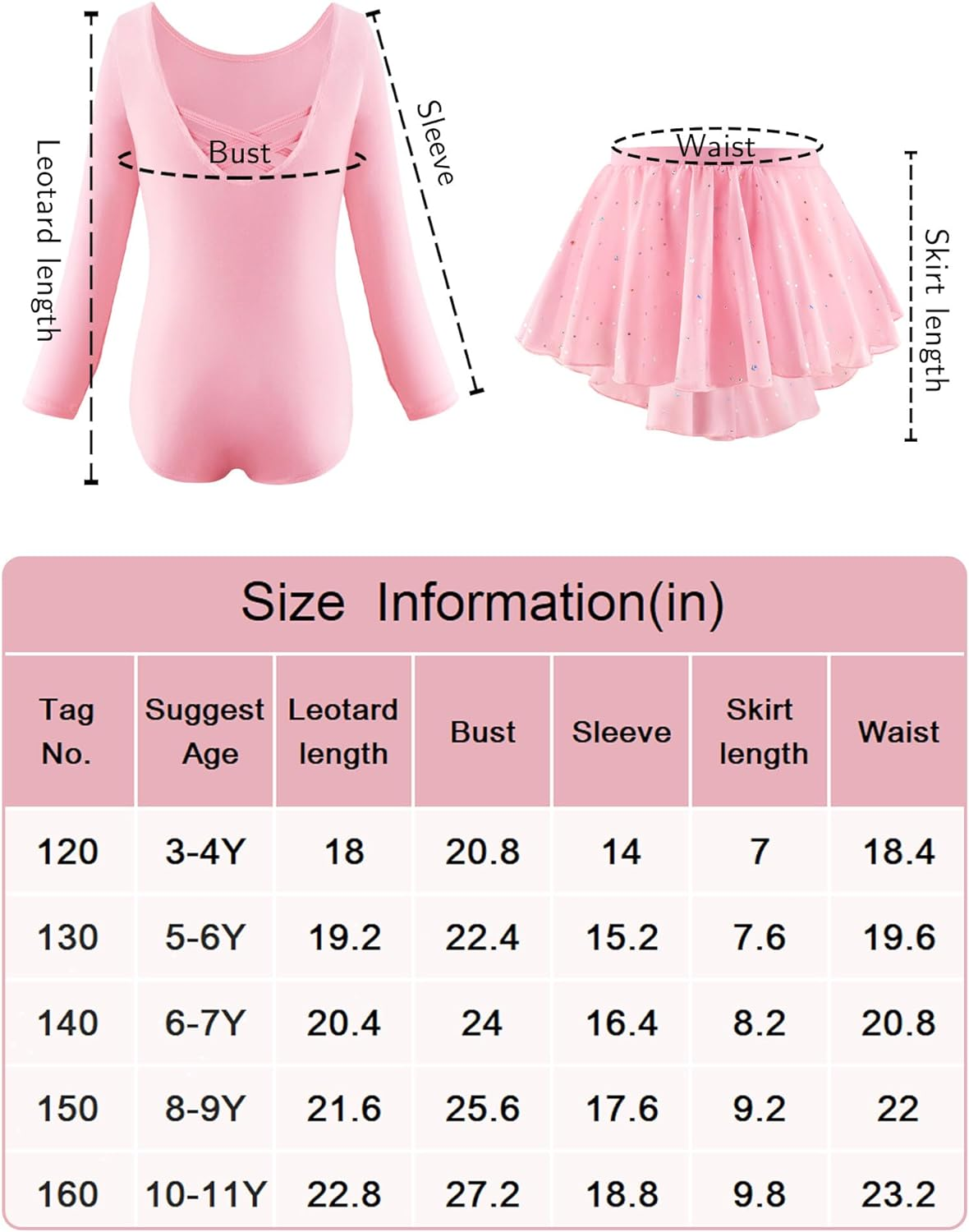 KEOYA Girls Dance Leotards Long Sleeve Ballet Outfits Dance Skirted Leotard Kids Ballet Tutu Dress for 3-11 Years image number 4