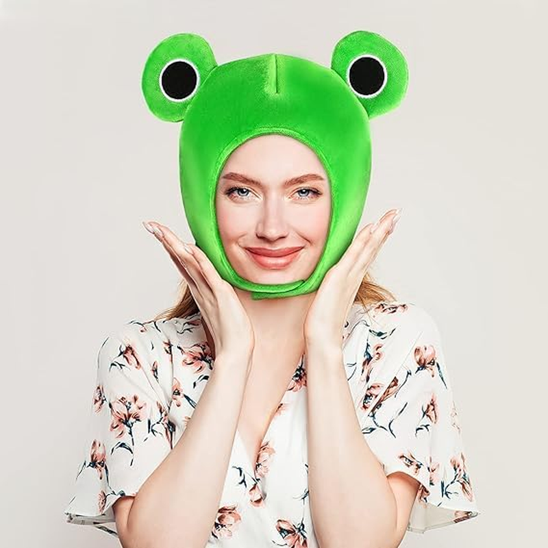 JEOJEOY Cute Plush Frog Hat Scarf Cap Ears Winter Ski Hat Full Headgear Novelty Party Dress up Cosplay Costume Green image number 2