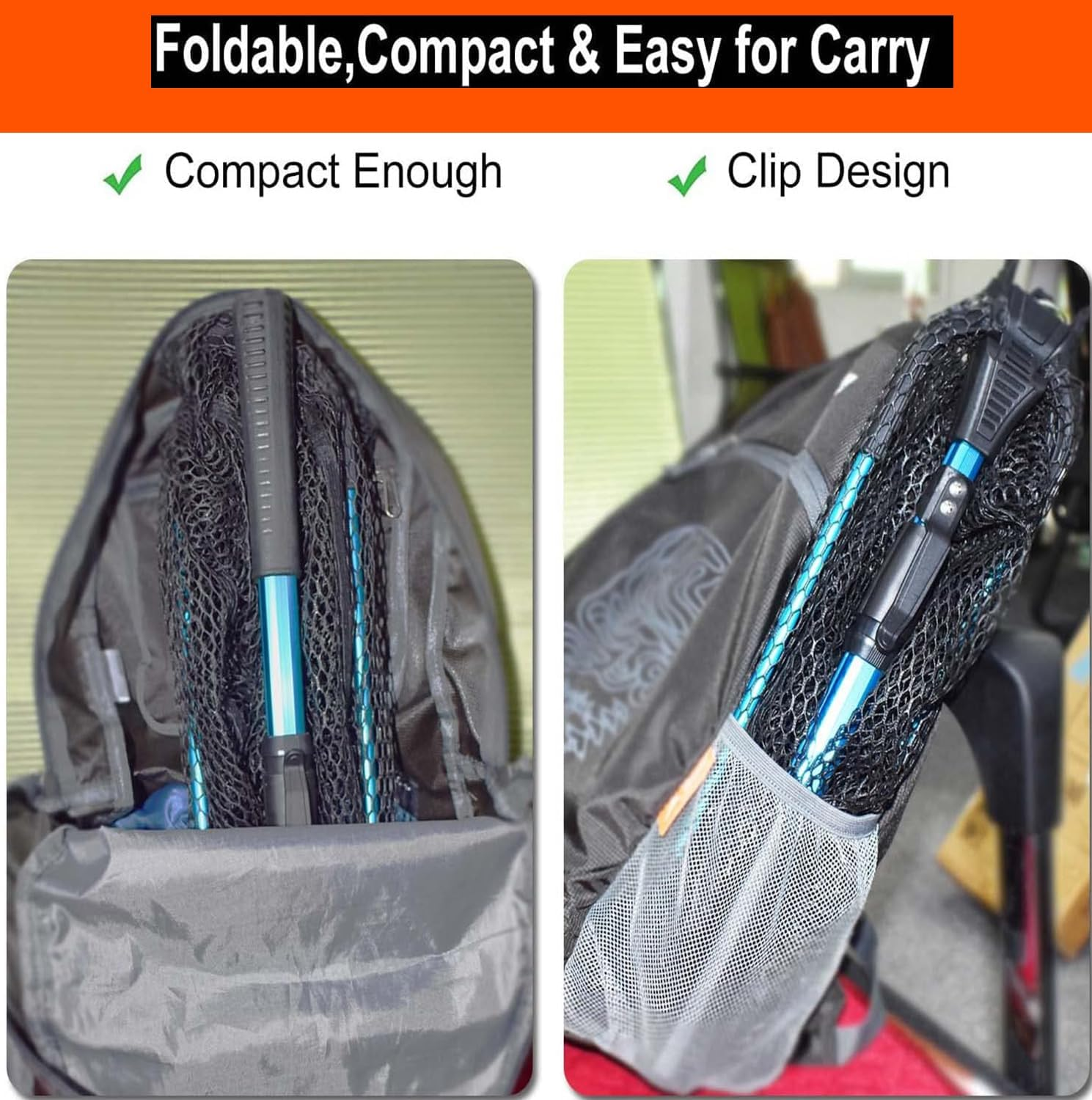 Fishing Landing Net,Floating Fishing Net with Built-In Length Scale,Aluminum Telescoping Handle,Rubber Mesh, Foldable Collapsible Fish Landing Net,Rubber Coated Floating Fishing Net for Steelhead image number 2