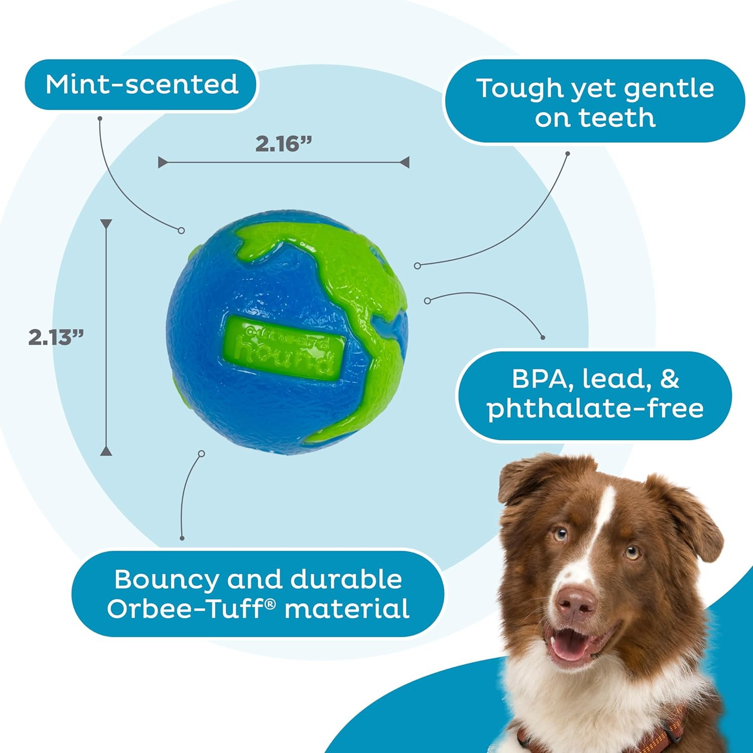 Planet Dog Orbee-Tuff Planet Ball Blue/Green Treat-Dispensing Dog Toy, Small image number 4