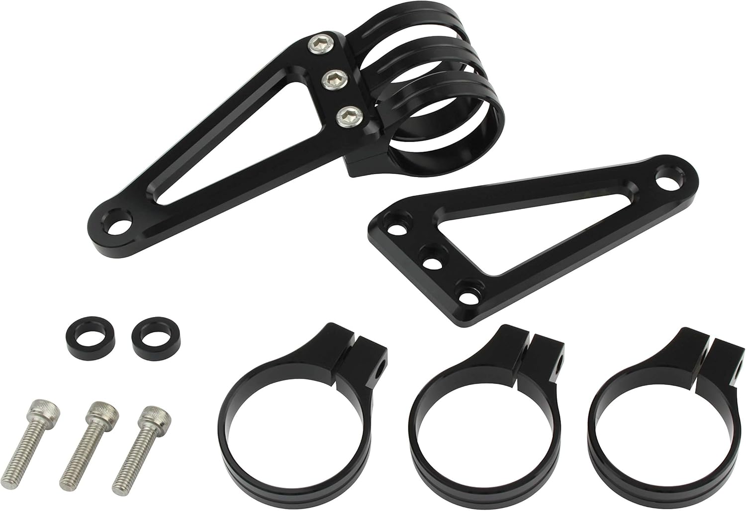 POSH 032049-06 Motorcycle Accessories Machined Horizon Long Headlight Stay, 2 Circle Clamp Type, Fork Diameter 1.7 Inches (43 Mm), Black