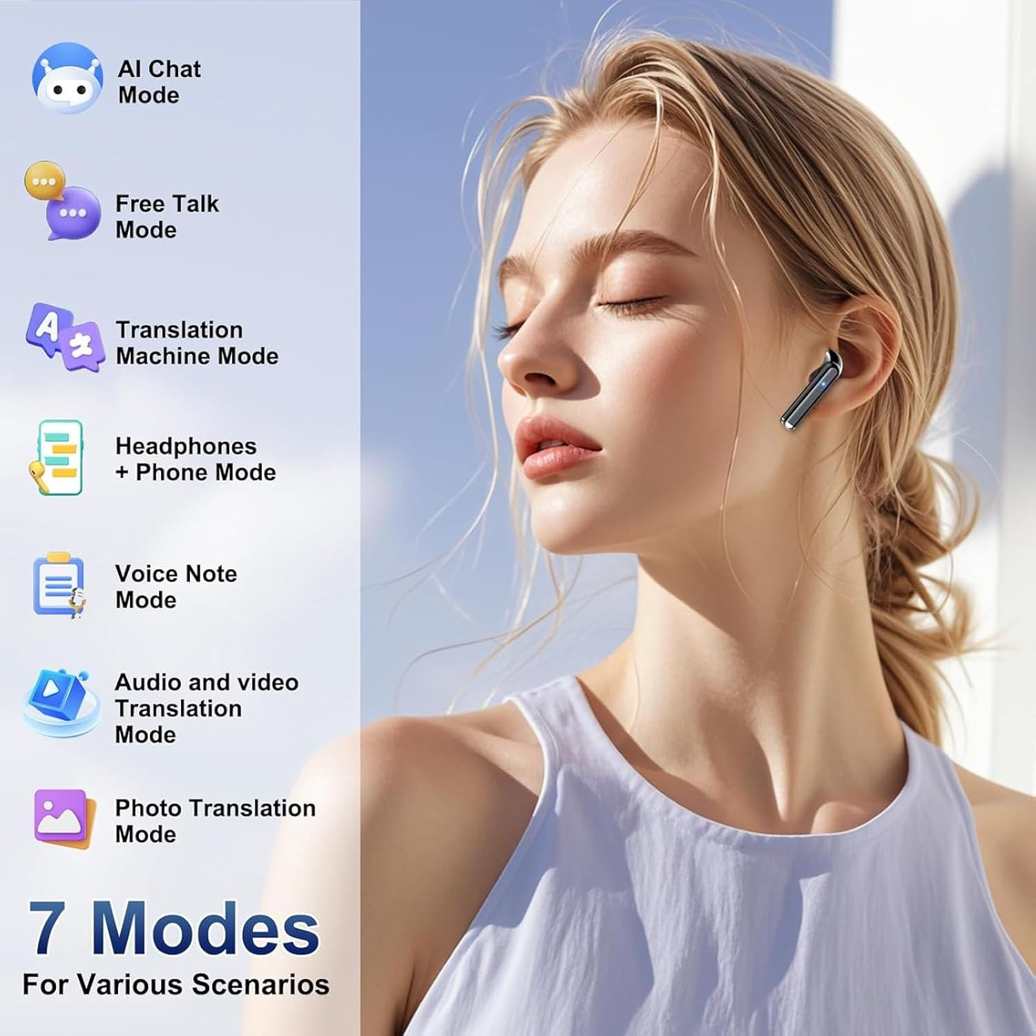 Depisuta AI Translation Earbuds Real Time, 3 in 1 Wireless Translator Headphones 7 Translation Modes 164 Languages with APP for Travel, Business, Learning image number 6