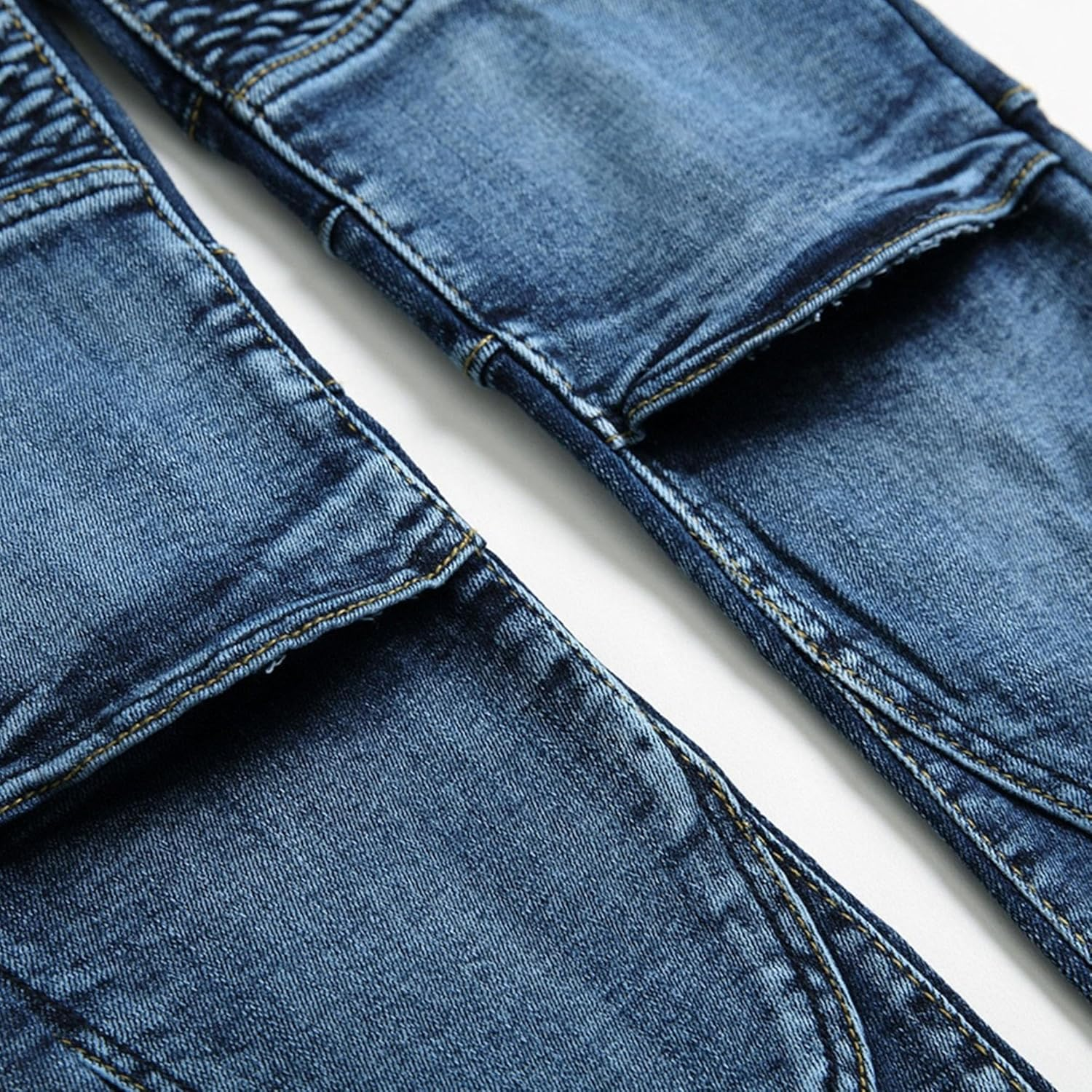 Men Daily Cycling Knee Denim Pants Vintage Slim Casual Motorcycle Jeans Y2K Classic Mid Rise Comfy Trousers, Blue, 32 image number 3