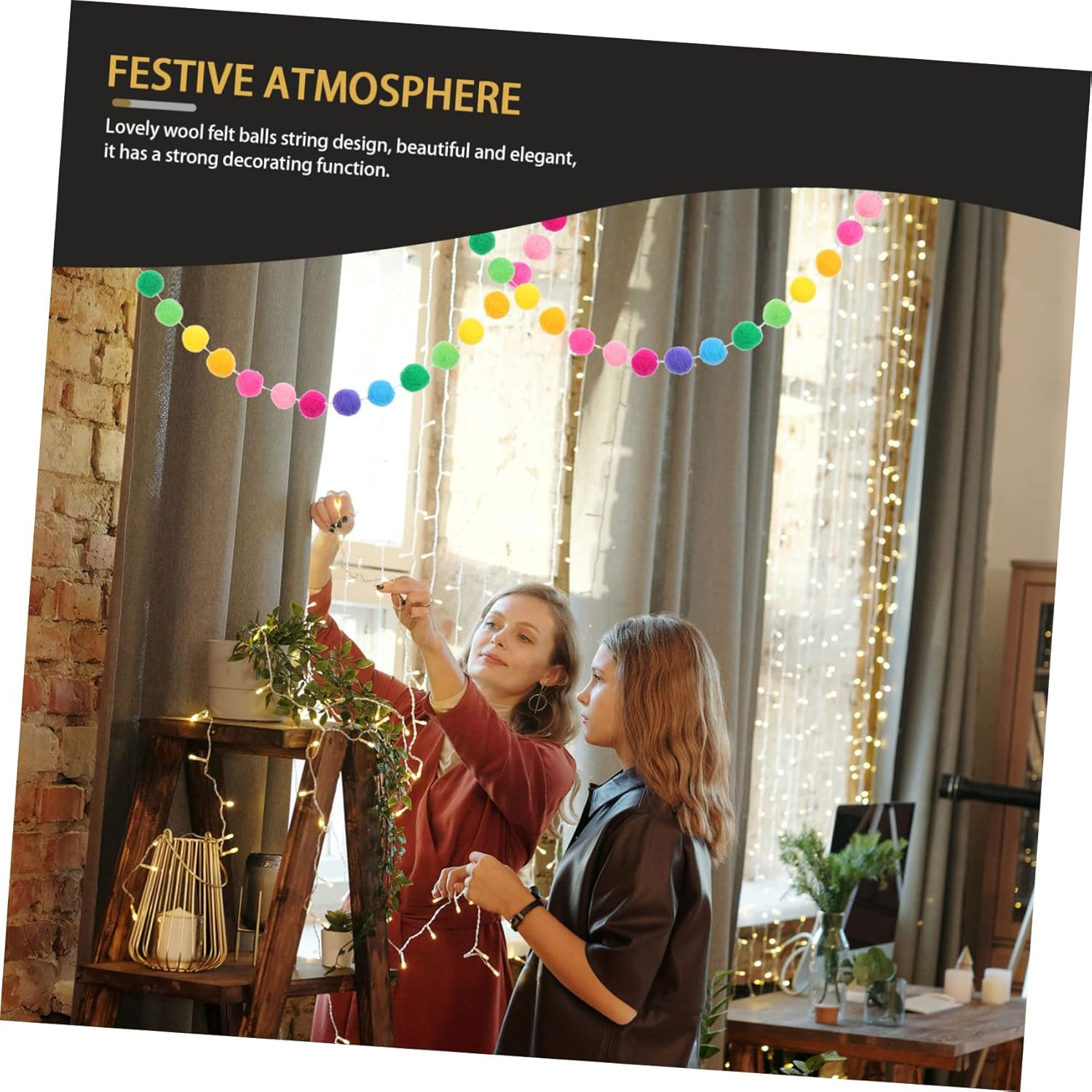 CHILDWEET Wool Felt Garland String Pom Pom Pendant Colorful Wool Ball Festival Decoration Xmas Tree Ornament image number 4