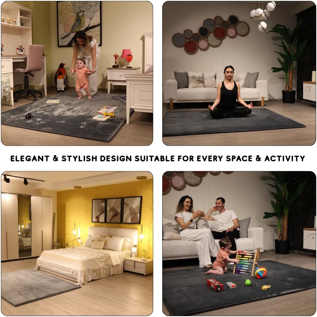 Hugb Baby Play Mat - Premium Extra Thick Non‑Slip Modern Rug for Kids & Toddlers - Tummy Time Mat for Floor - Safe Soft Game Area for Baby - Suitable for Playpen -Useful for Yoga & Stretching - OEKO-TEX Certified - Gray 150*200*3Cm image number 3