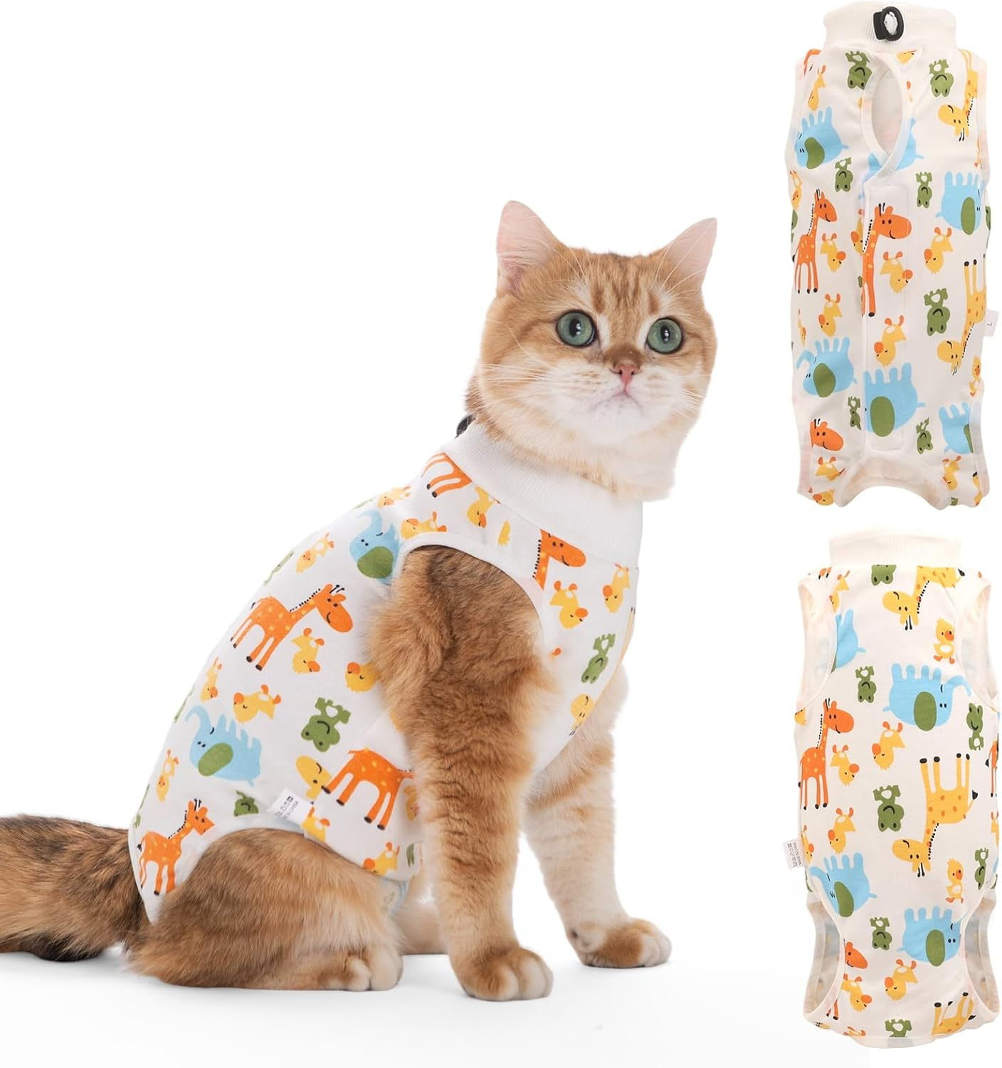 Supcomsta Cat Recovery Suit Female,Soft Kitten Onesie for Cats after Surgery,Elastic Collar Cat Clothes for Post-Surgery Skin Diseases Protection,Perfect Cone of Shame Alternative (L, Cute Animal) image number 1