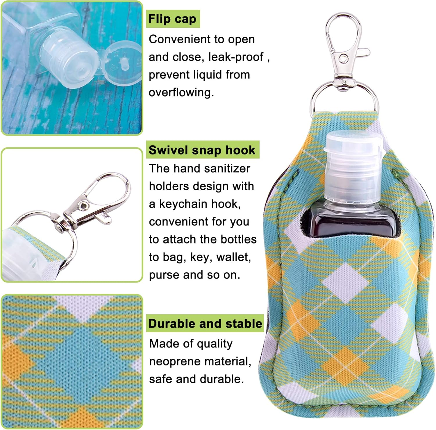 Duufin 40 Pieces Hand Sanitizer Keychain Holders Set with 20 Pieces Hand Sanitizer Holder and 20 Pieces Empty Travel Bottles image number 1