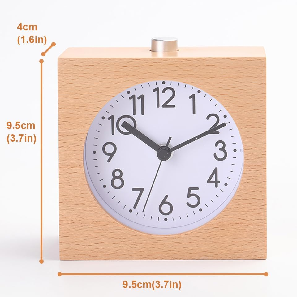 Lancoon Wooden Alarm Clock Silent Clock with Wood Body Night Light Snooze Battery Operated for Heavy Sleepers Tabletop Bedroom Bedside Yellow - Brown image number 1