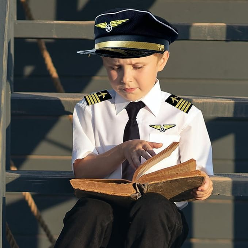 Pilot and Flight Attendant Accessories for Adult Men and Women Costume Accessory Stewardess Outfits Bellhop Hat Scarf Sunglasses Gloves - Dark Black Captain image number 2