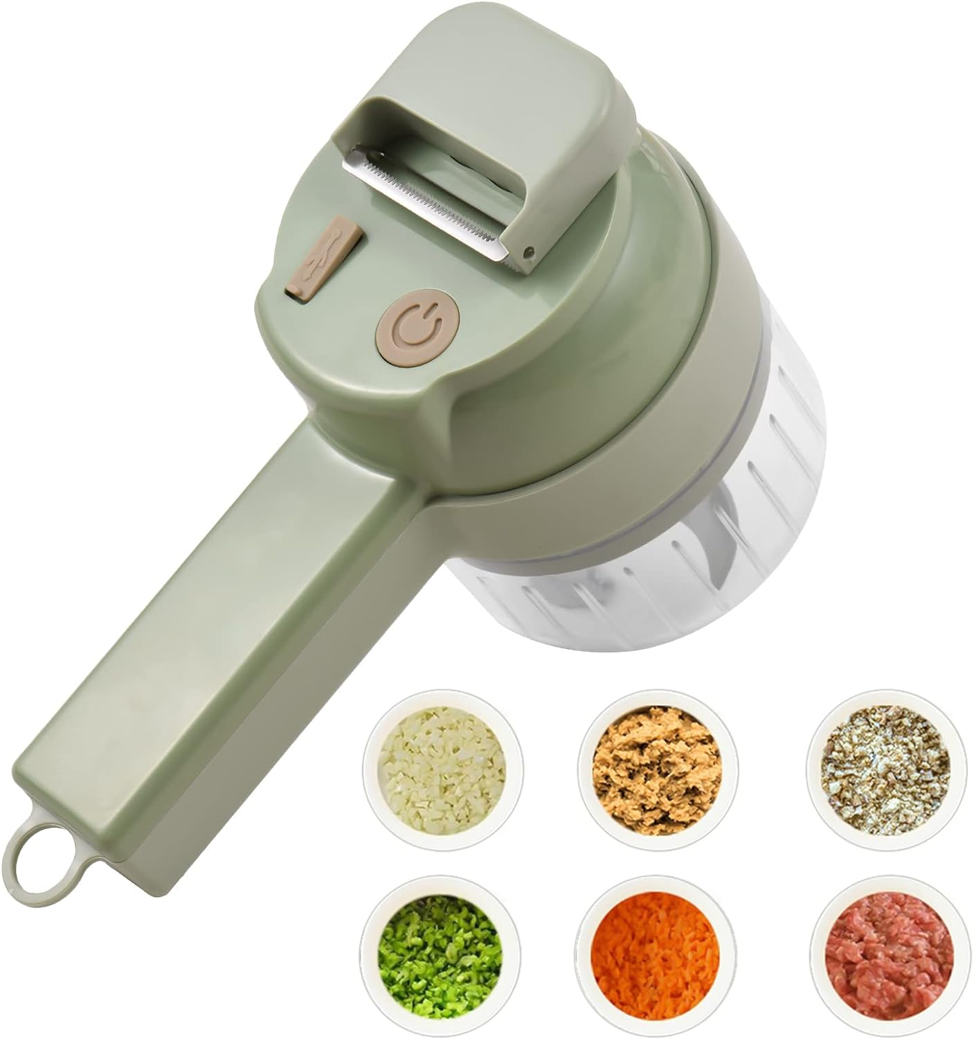 Vegetable Chopper 4 in 1 Handheld Electric Food Chopper Set Wireless Vegetable Cutter Set with USB Powered for Garlic Chili Onion Celery Ginger Meat Green image number 3