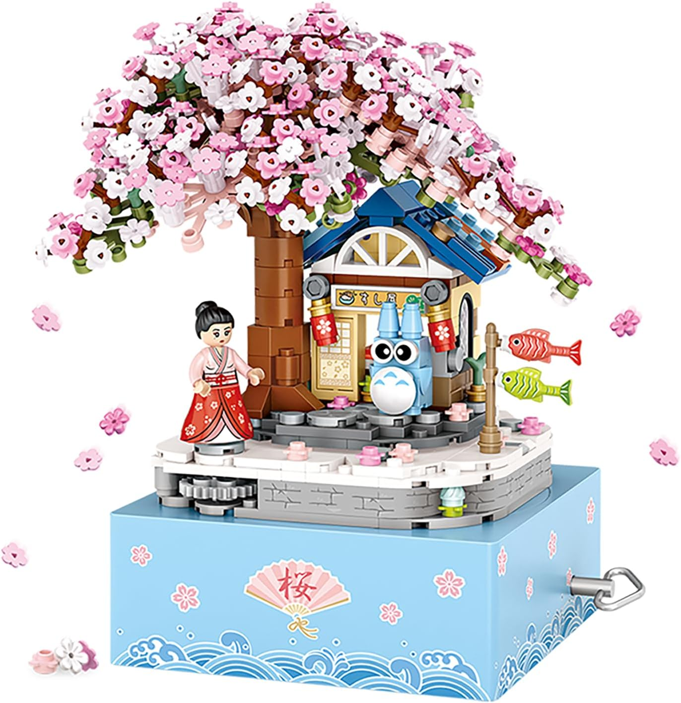 Mini Brick Sakura Music Box with Rotating Display, Sakura Music Box Building Blocks Set &ndash; 806Pcs Mini Brick DIY Cherry Blossom Tree Kit for Adults & Kids, Rotating Display Model Gift image number 5