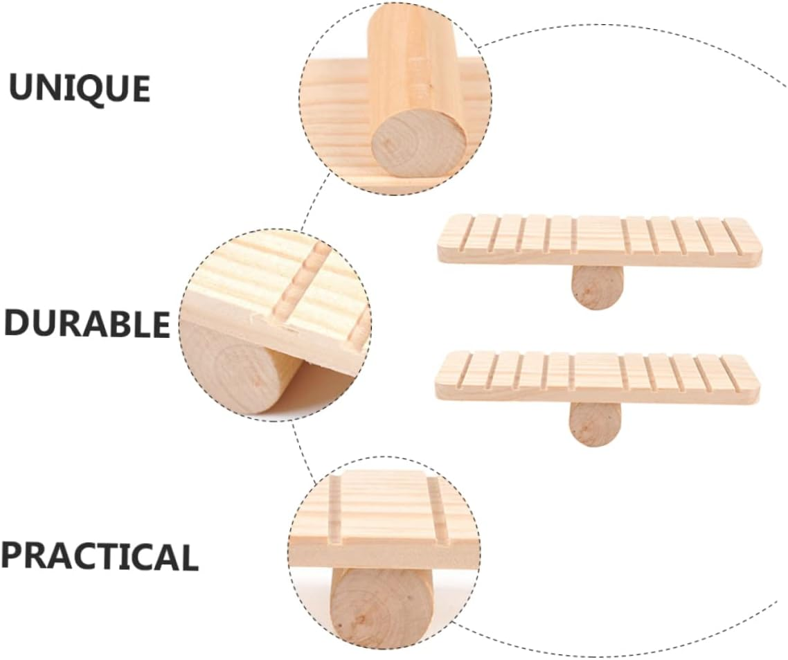 SUPVOX 2Pcs Wooden Hamster Seesaw Toy Small Pet Chew Toys Natural Wood Molar Springboard for Hamster Guinea Pig Cage Play Accessories