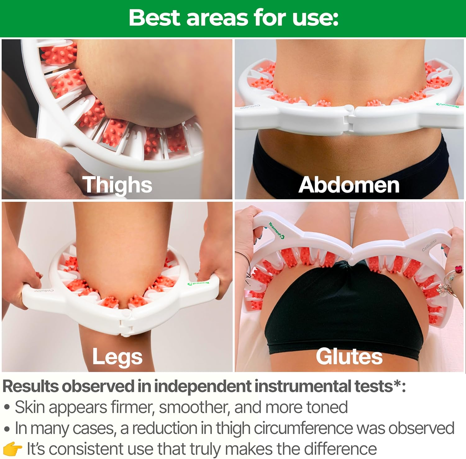 TESMED Cellulite Massager Made in Italy, Patent-Pending Anti-Cellulite Device with Convertible and Divergent Rollers That Lift and Smooth Skin (Pink) - Rose image number 2