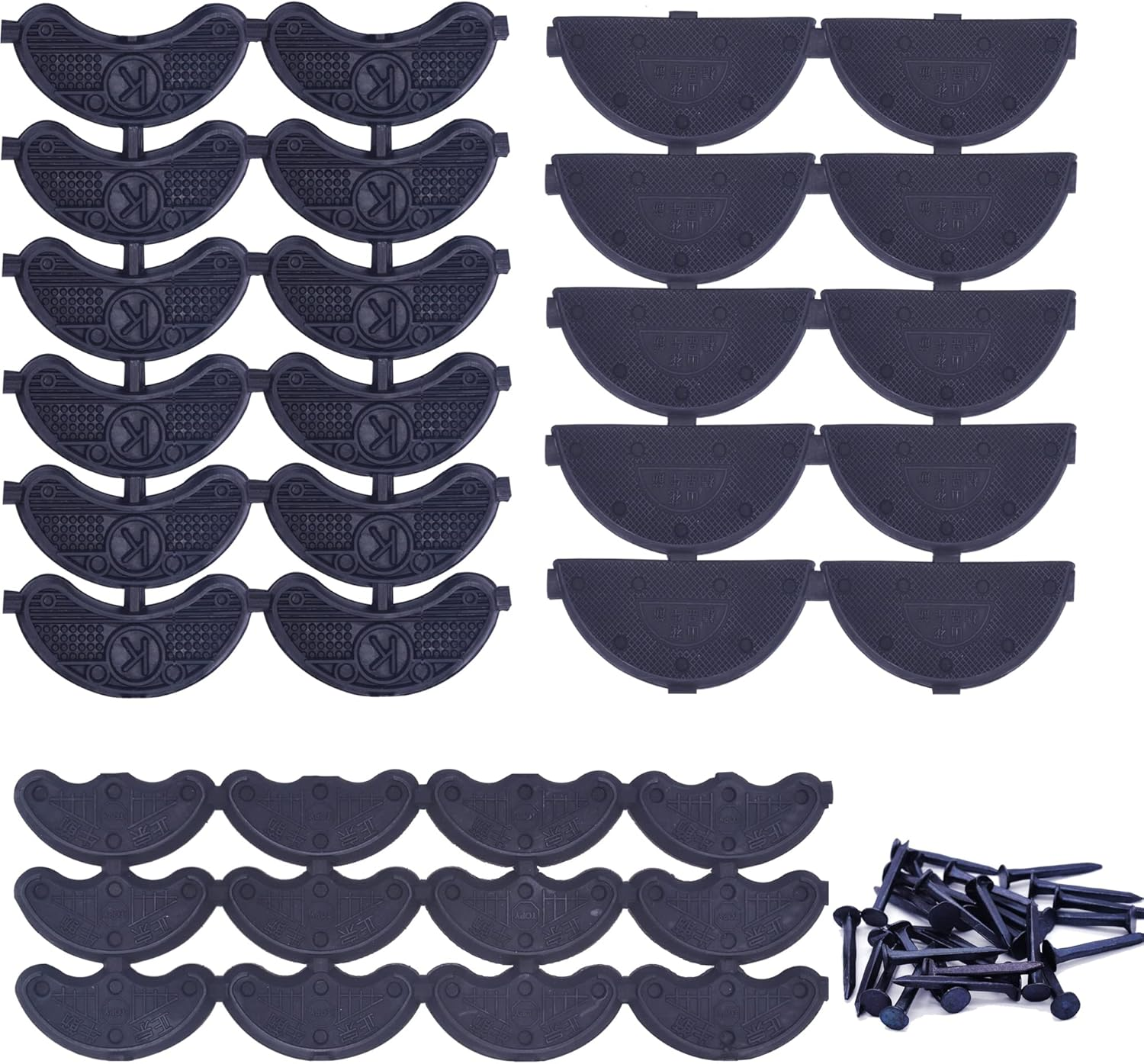 25 Pairs Heel Plates Shoe Heel Taps Sole Heel Repair Pad Replacement with Nails, Large, Medium, Small, 3 Size, Black