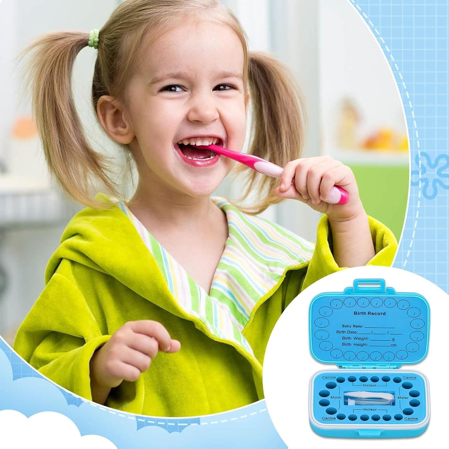 Tooth Holders for Kids Keepsake - Baby Tooth Holder Holds 20 Shed Teeth - Waterproof, Dustproof, Rainbow Pattern Tooth Holder with Tweezers, a Lanugo Bottle, Cotton Ball Pochy image number 3