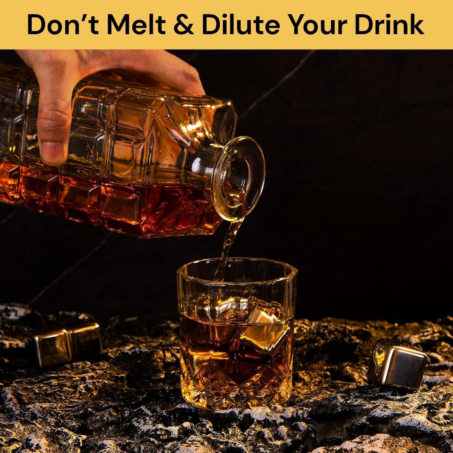 EZONEDEAL Stainless Steel Chilling 8Pcs Cubes Reusable Ice Cube Whiskey Stones for Drinks with Ice Tongs and Freezer Storage Tray Beverage Chilling Rocks Gift Sets for Man, Friends Whiskey Lovers image number 6