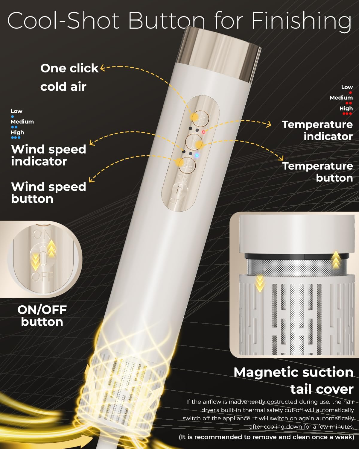 8-In-1 Hair Styler & Hair Dryer Brush, 200M Negative Ion Hot Air Curler for Fast Drying, Volumizing, Straightening & Smoothing, 3 Heat / 3 Speed Settings, Low Noise, for All Hair Types