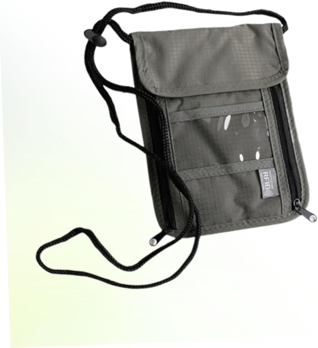 BUGUUYO Travel Wallet Neck Hanging Bag for Passport and Credit Cards Multipurpose Document Holder with Transparent Pocket Compact Shoulder Pouch for Men and Women Grey image number 5