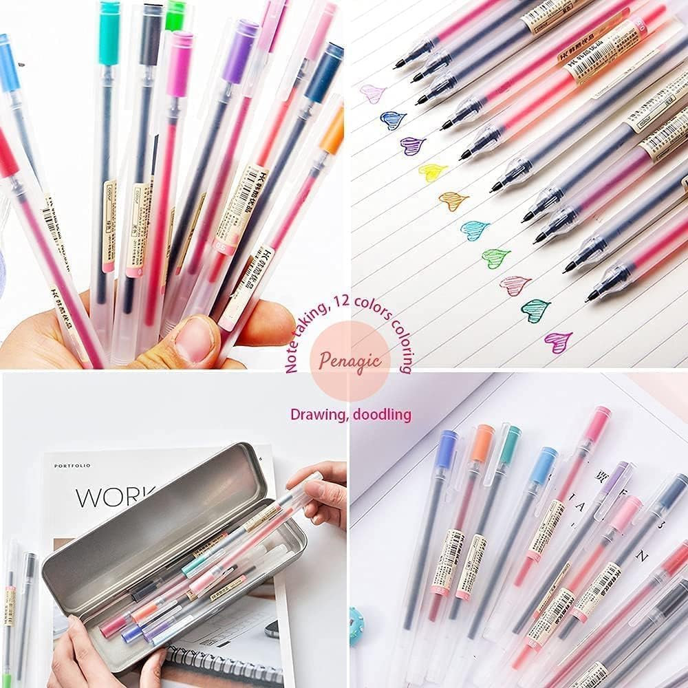 Gel Pens 12 Colors, Ball Point Pens Fine Point, 0.5 Mm Ink Pen, Note Taking Pens for Japanese Korean Office School Stationery Supplies image number 2