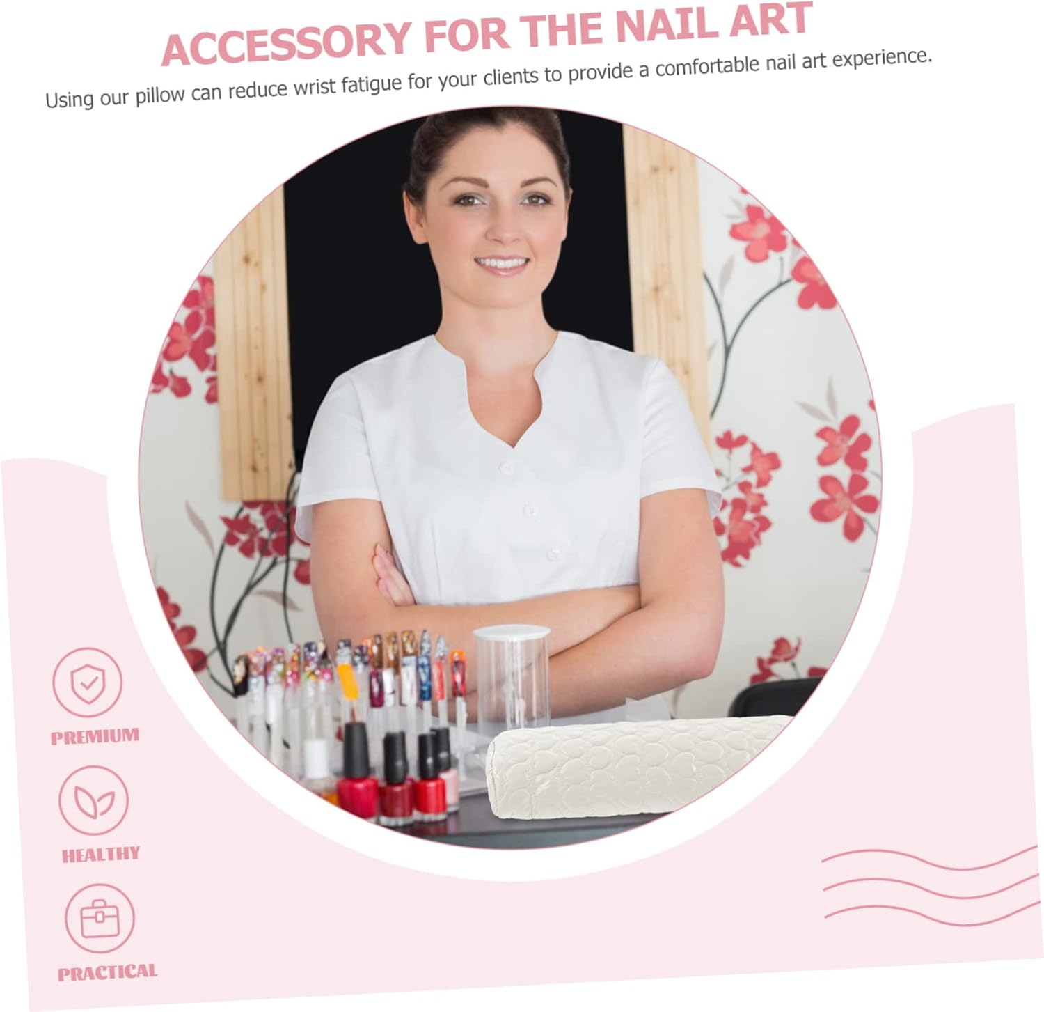 FOMIYES Manicure Hand Pillow Nail Art Hand Pad White Pu Leather Wrist Rest Cushion Semi-Circular Nail Salon Home Use - Black image number 2