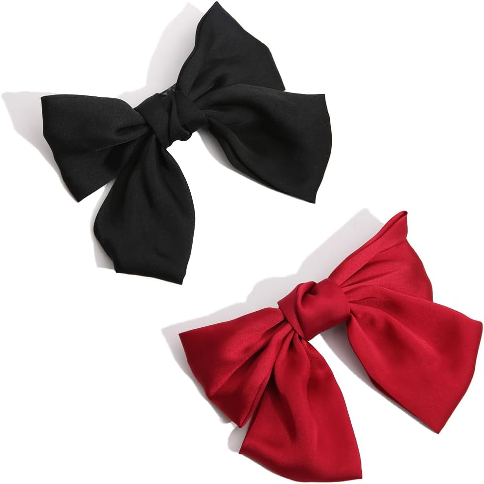 Bangbobi Women'S Hair Bow - Red Bow Hair - Satin Hair Clip for Women - Large Hair Bows in Black and Red (Pack of 2) image number 2