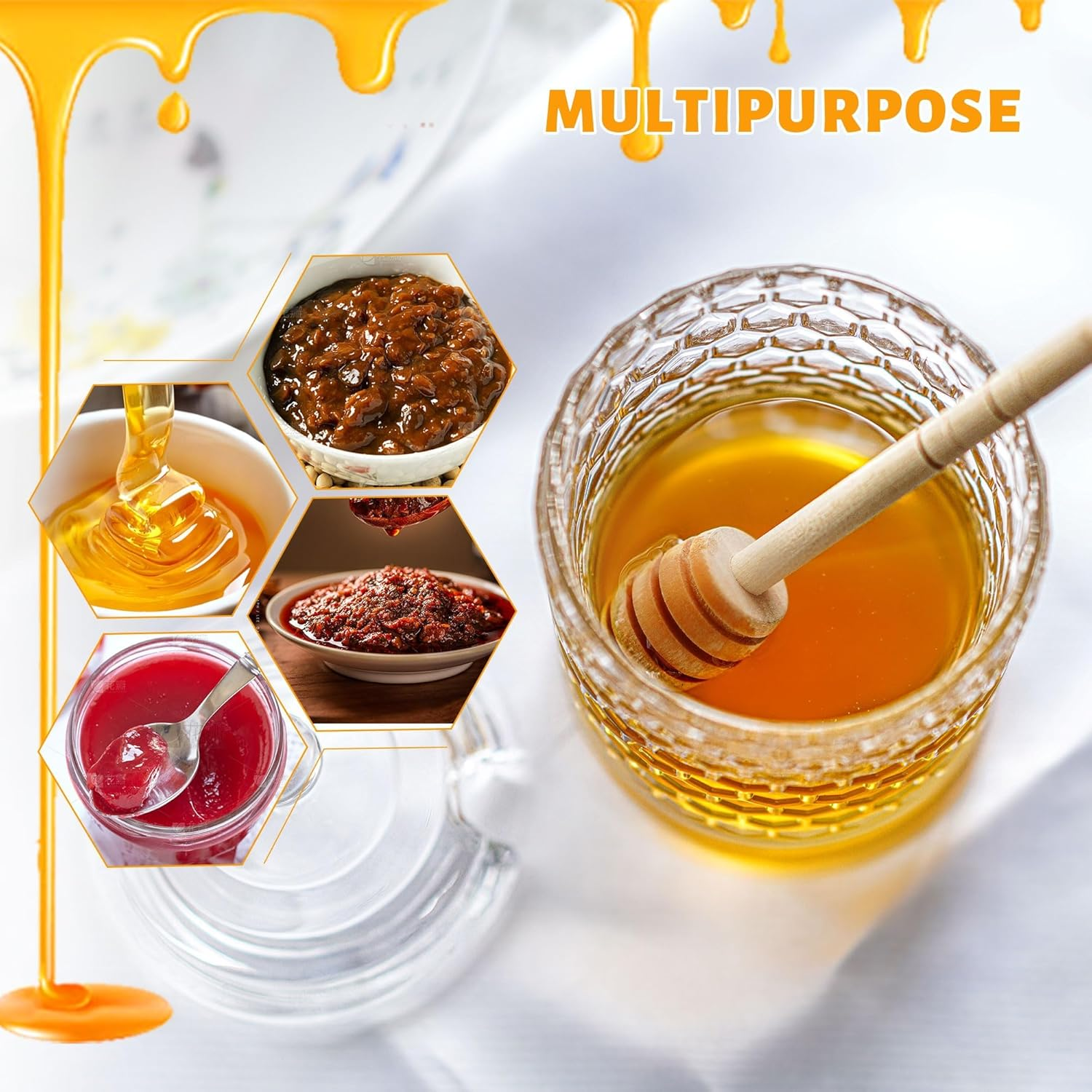 Kanpura Clear Crystal Honey Pot with Dipper and Lid Glass Honey Jar with Dispenser Honey Holder and Syrup Container for Home Kitchen,9 Oz image number 5