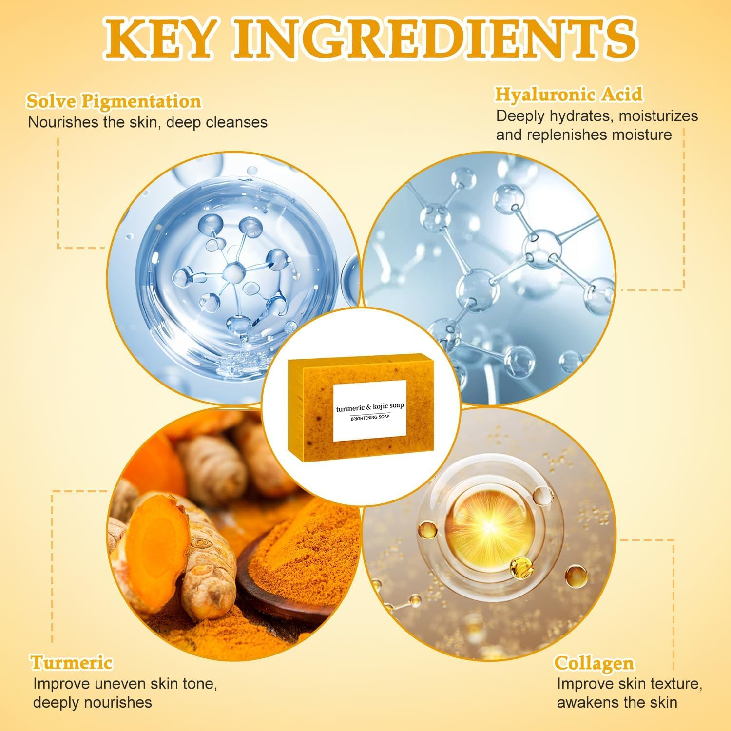 2Pack Lemon Turmeric Kojic Acid Soap,Lemon Turmeric Soap Bar for Face and Body,Brightens Skin Tone, Rejuvenates Skin, Reduces Blemishes image number 3