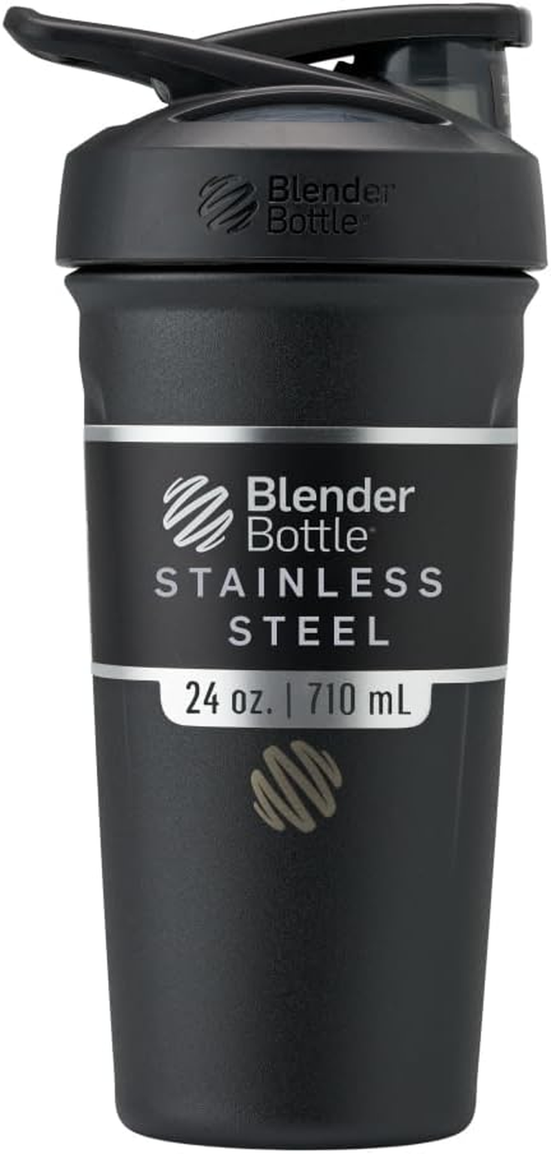 Blenderbottle Strada Shaker Cup Insulated Stainless Steel Water Bottle with Wire Whisk, 24-Ounce, Grey
