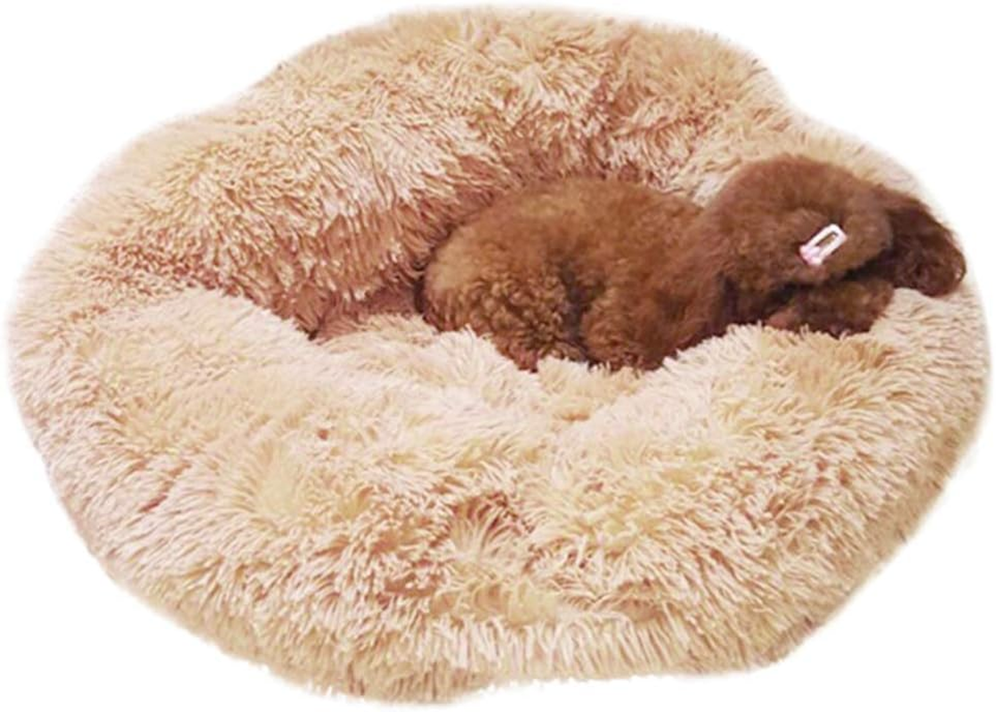 YUPPIE TONE Dog Bed, Cat Bed, Washable Fluffy Soft Plush round Doughnut Portable Sofa Bed Pet Bed - Beige 70 Cm image number 2