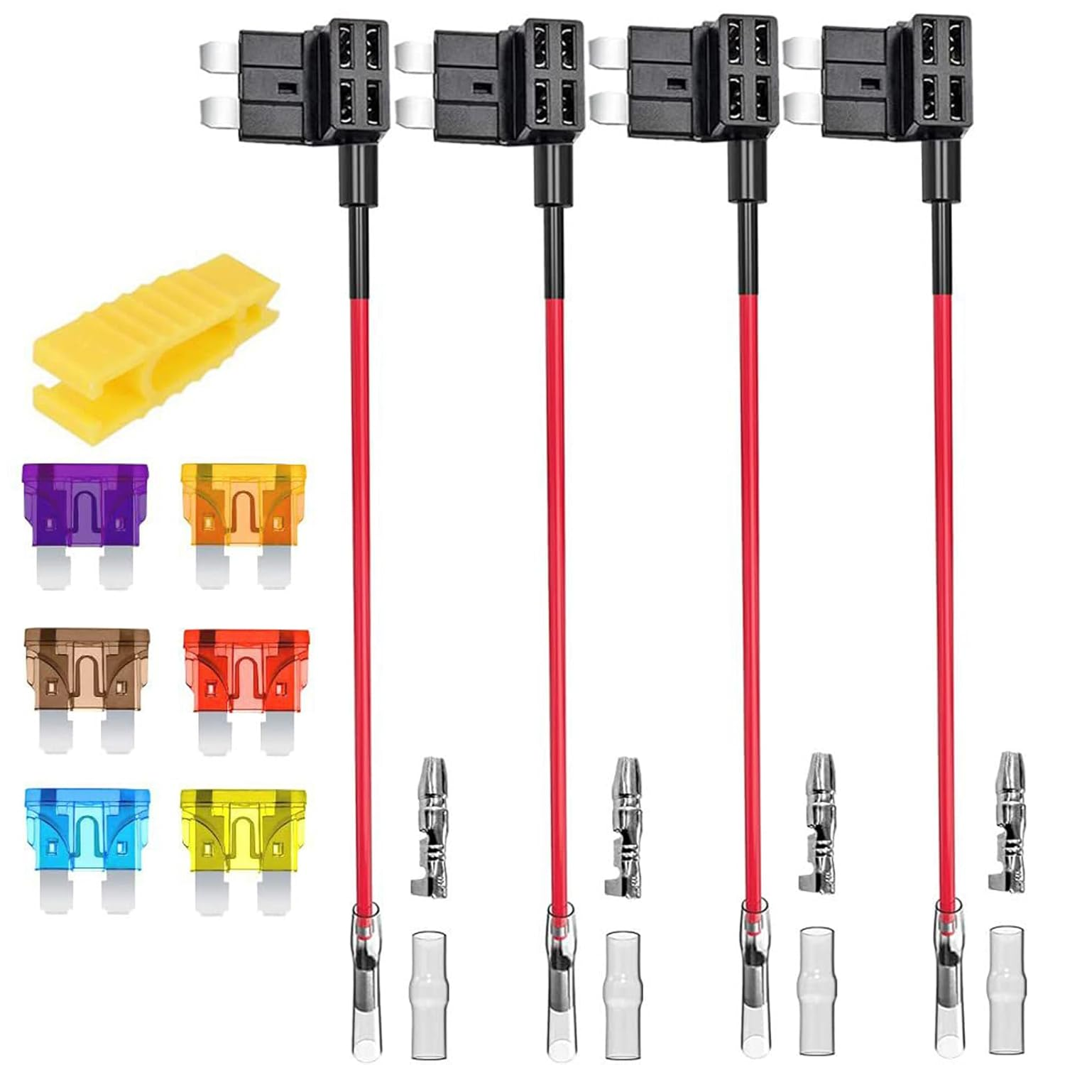 Tuoyi 4 Pieces 12V-24V Low Profile Add-A-Circuit Fuse Tap, Miniature Piggy Back Blade Fuse Holder with Wire Harness,6 Pcs Fuse (3A 5A 7.5A 10A 15A 20A) and Fuse Puller image number 1