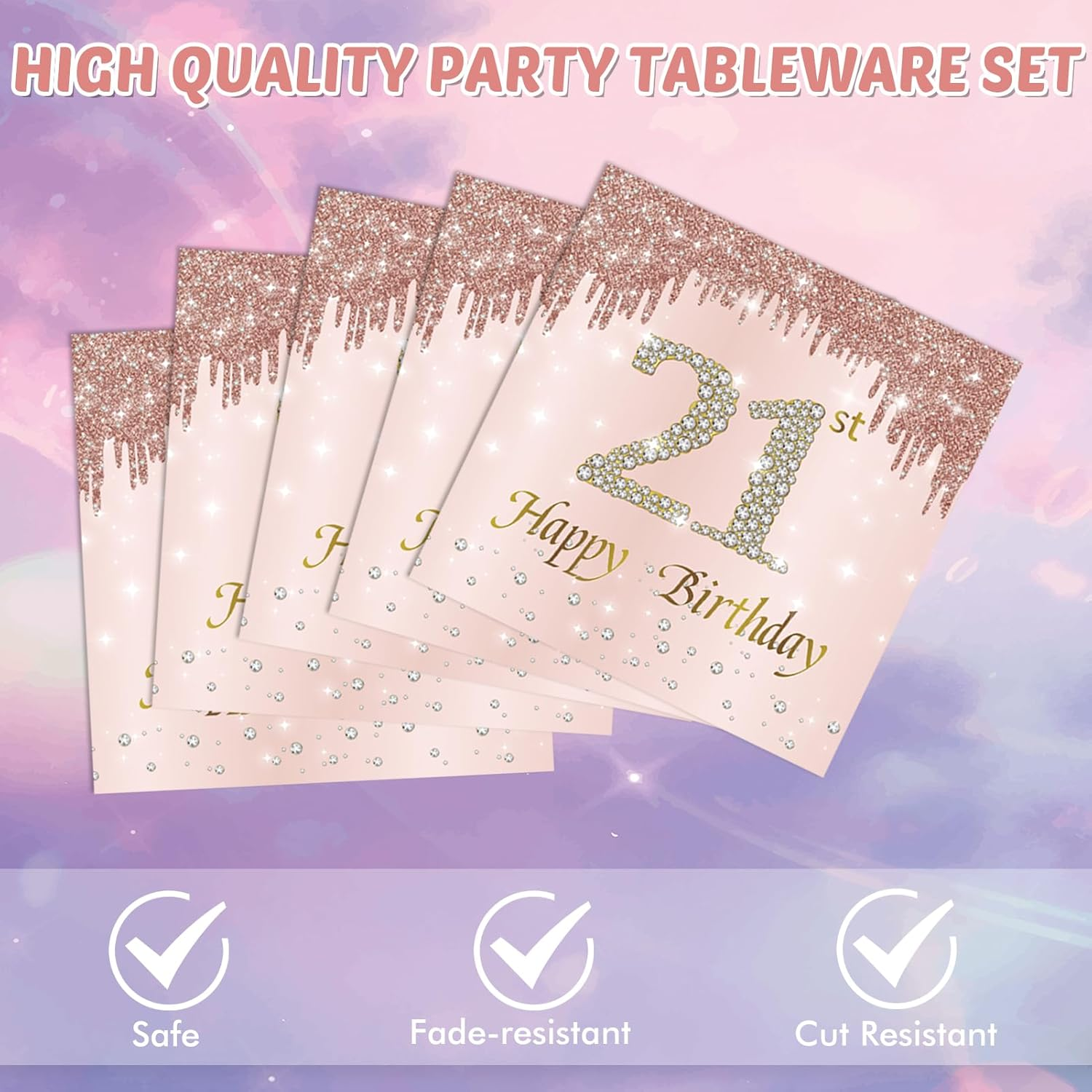 21St Birthday Rose Gold Party Supplies Rose Gold Birthday Supplies Plates and Napkins Happy 21 Birthday Disposable Tableware Party Supplies for Girls Women - 10Th image number 3